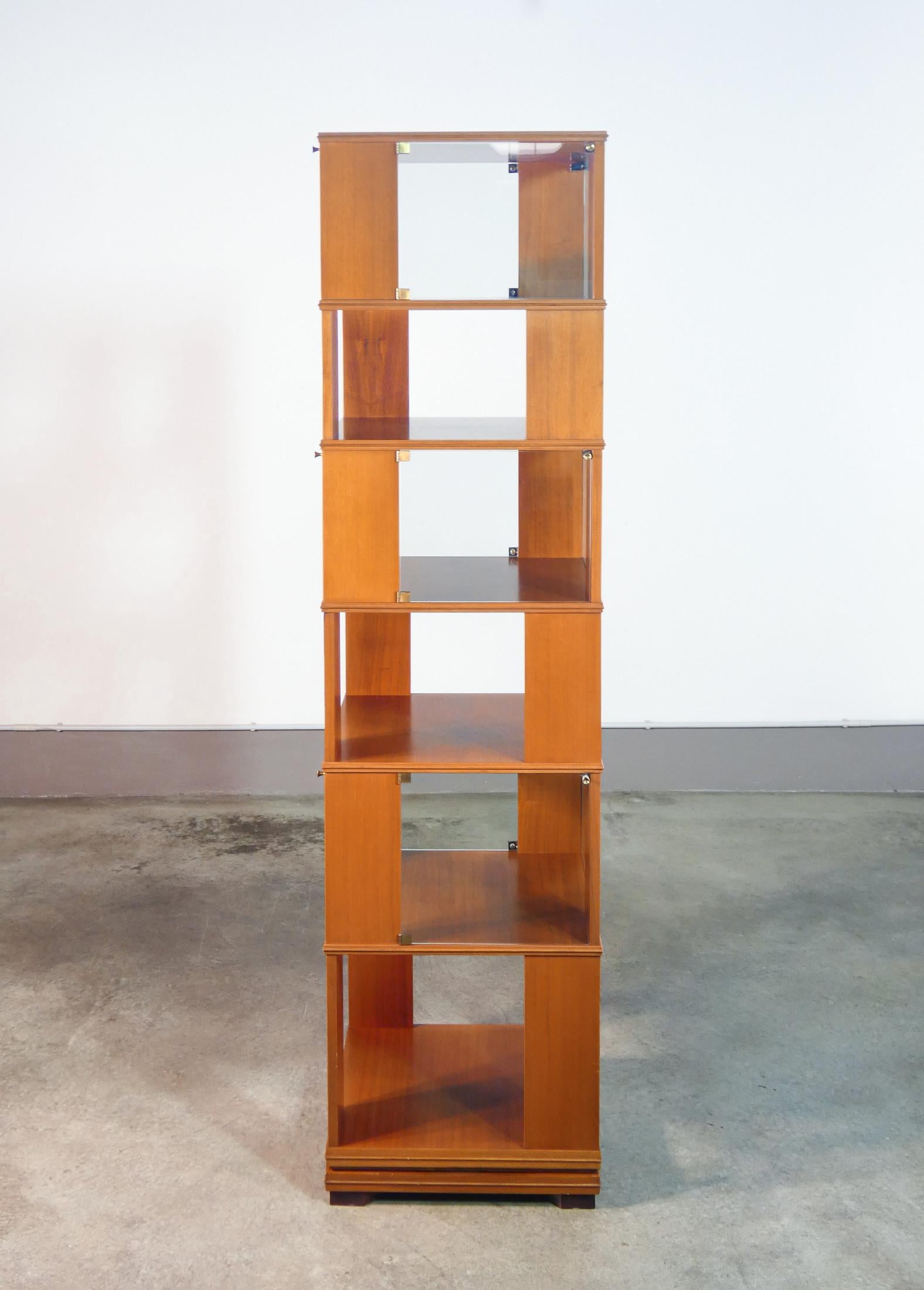 Mid-20th Century Wooden center swivel bookcase, six shelves. Italy, 60s For Sale