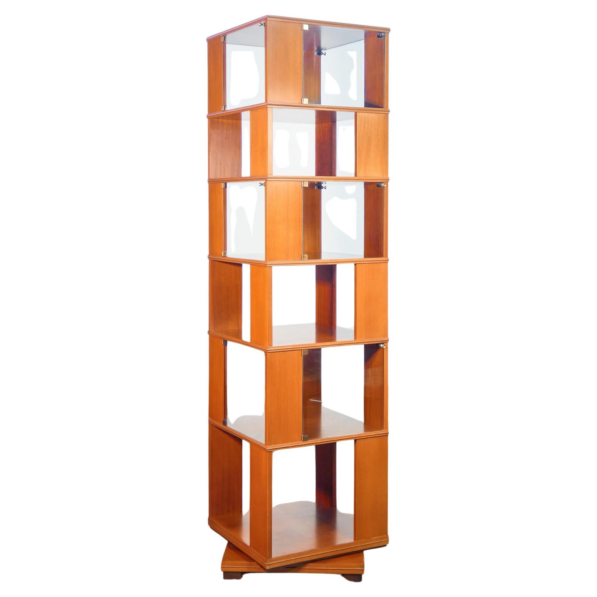 Wooden center swivel bookcase, six shelves. Italy, 60s For Sale