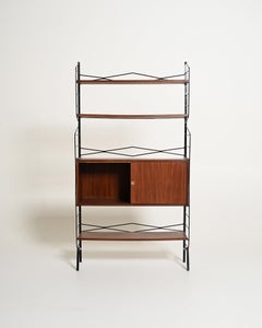 Libreria in metallo con vano contenitore in teak, anni '50-'60