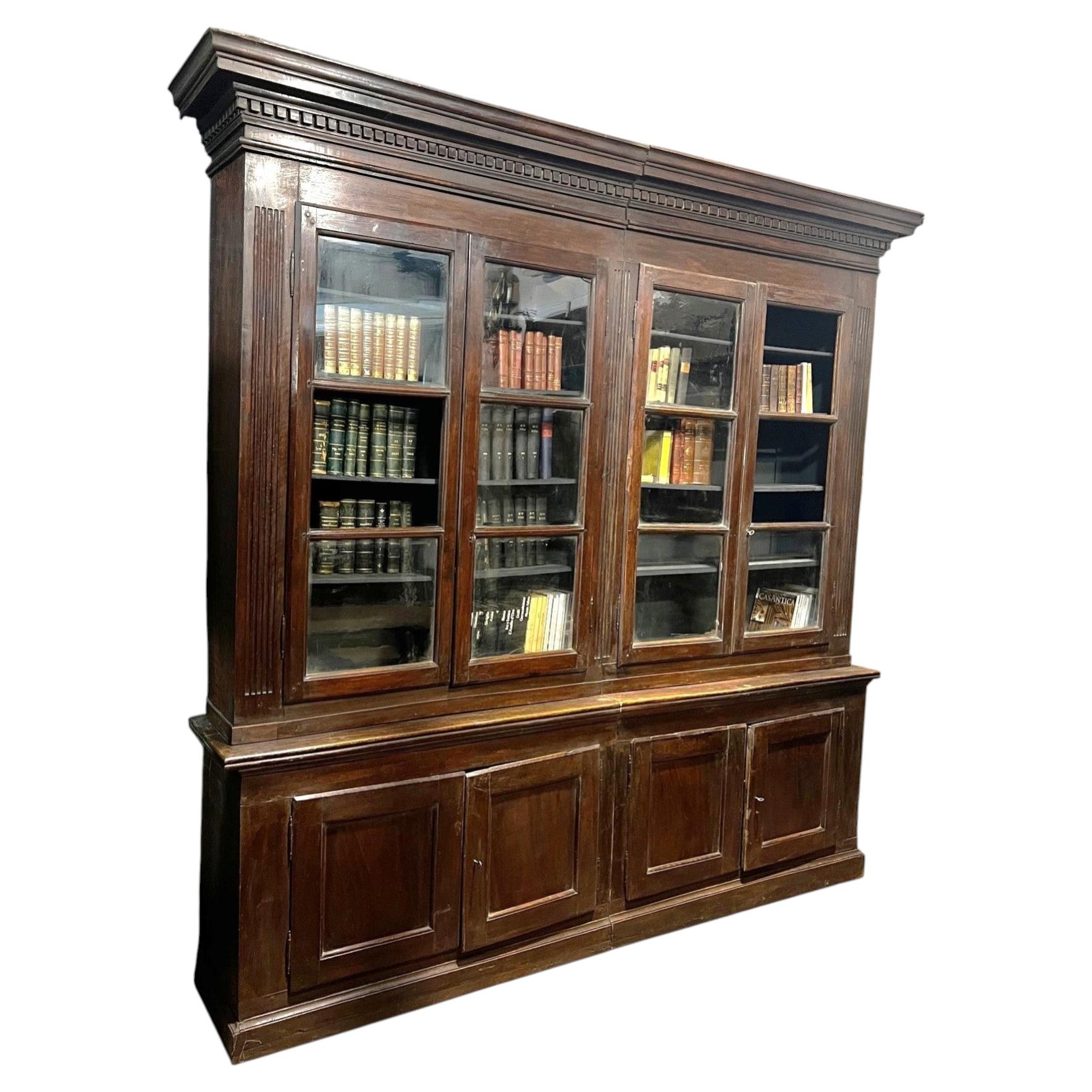 Walnut bookcase, 4 glass doors, Italy