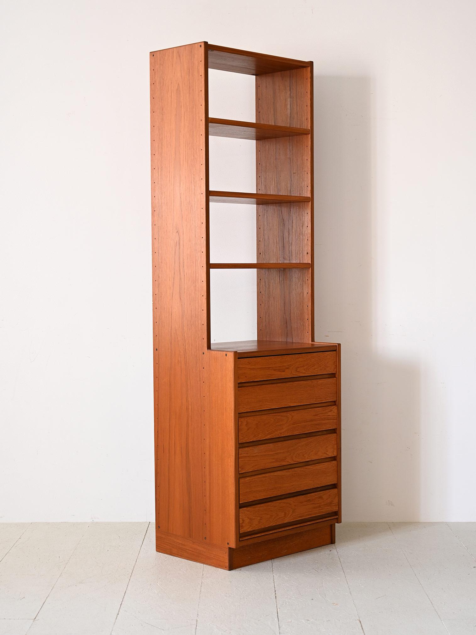 Scandinavian Modern Oak bookcase with 6 drawers For Sale
