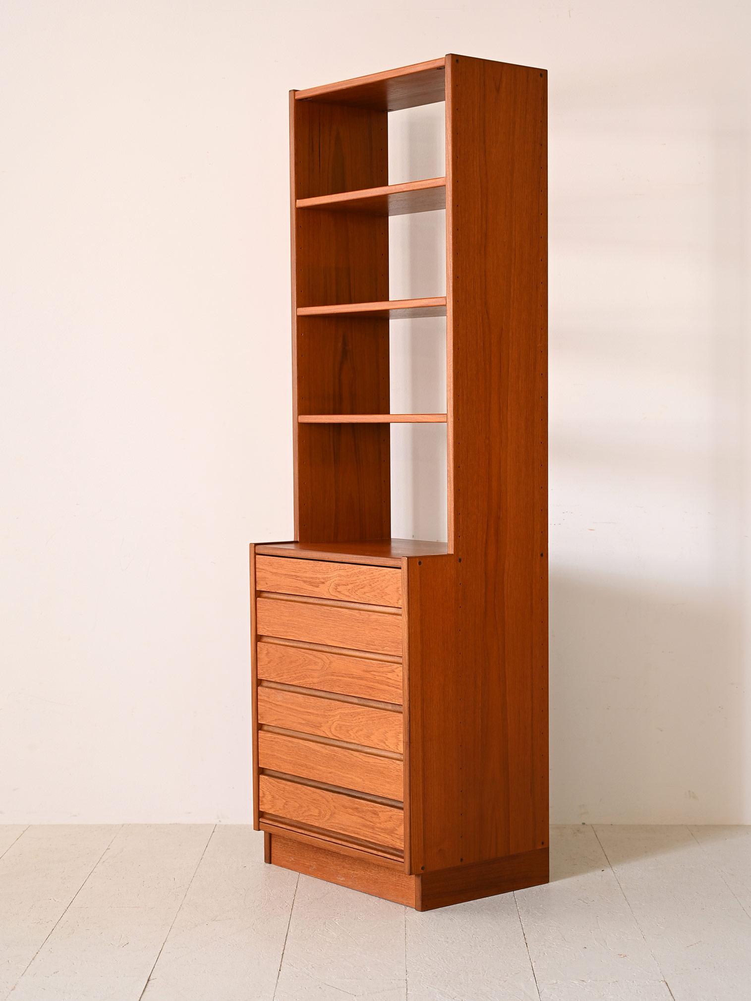 Scandinavian Oak bookcase with 6 drawers For Sale