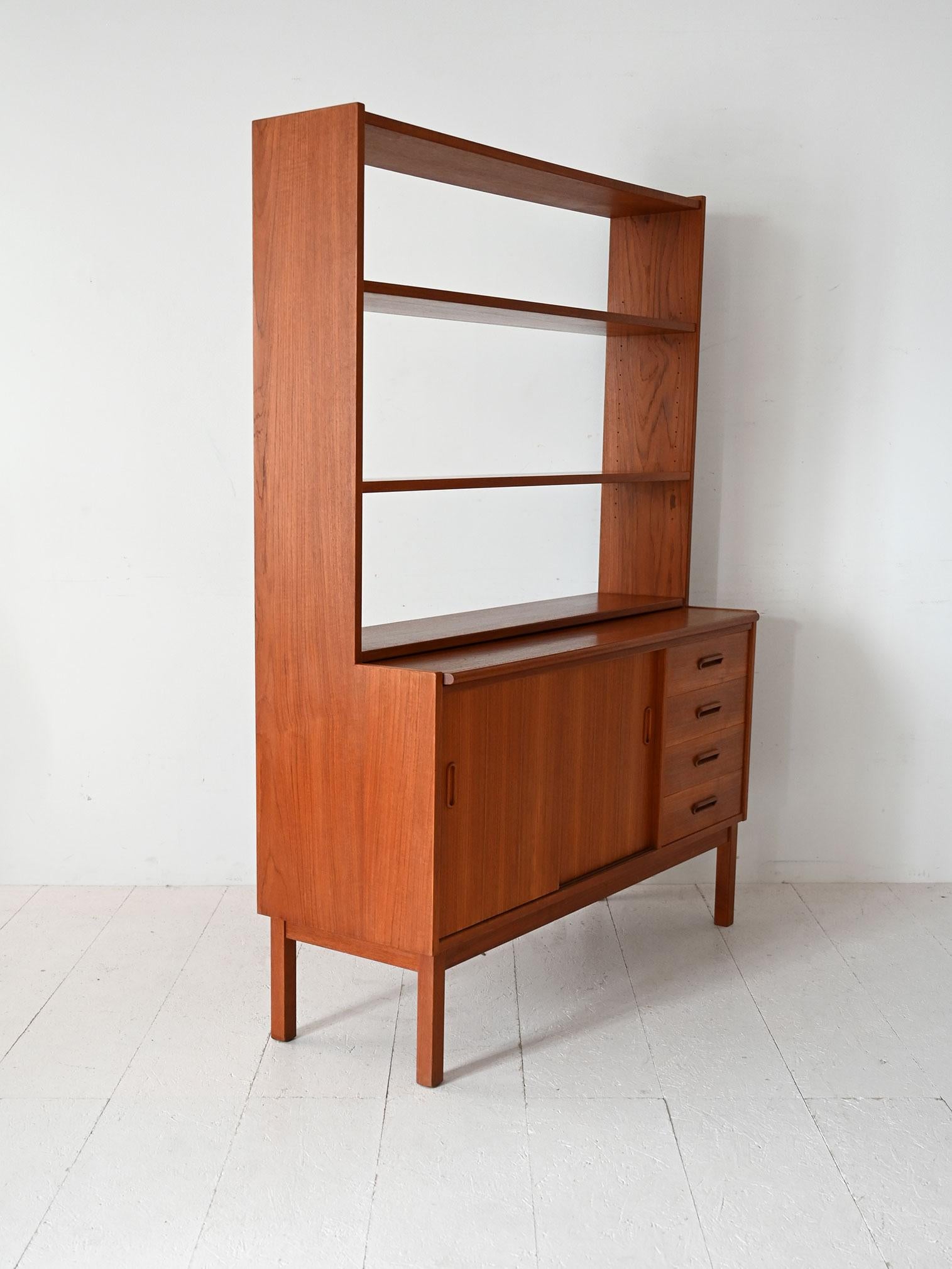Mid-20th Century Vintage Scandinavian teak bookcase with built-in desk For Sale