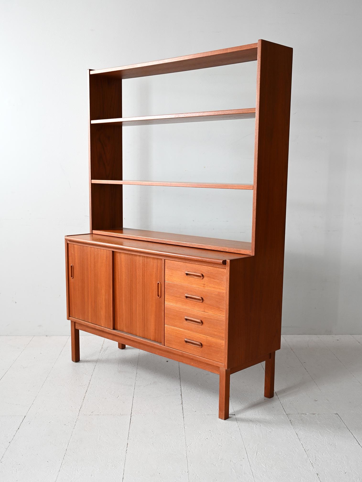 Teak Vintage Scandinavian teak bookcase with built-in desk For Sale