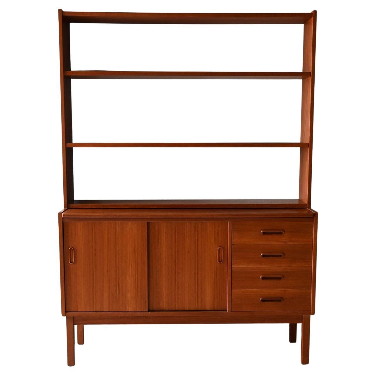 Bibliothèque vintage scandinave en teck avec bureau escamotable