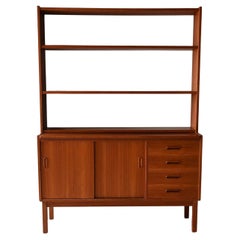 Libreria in teak scandinava vintage con scrivania a scomparsa