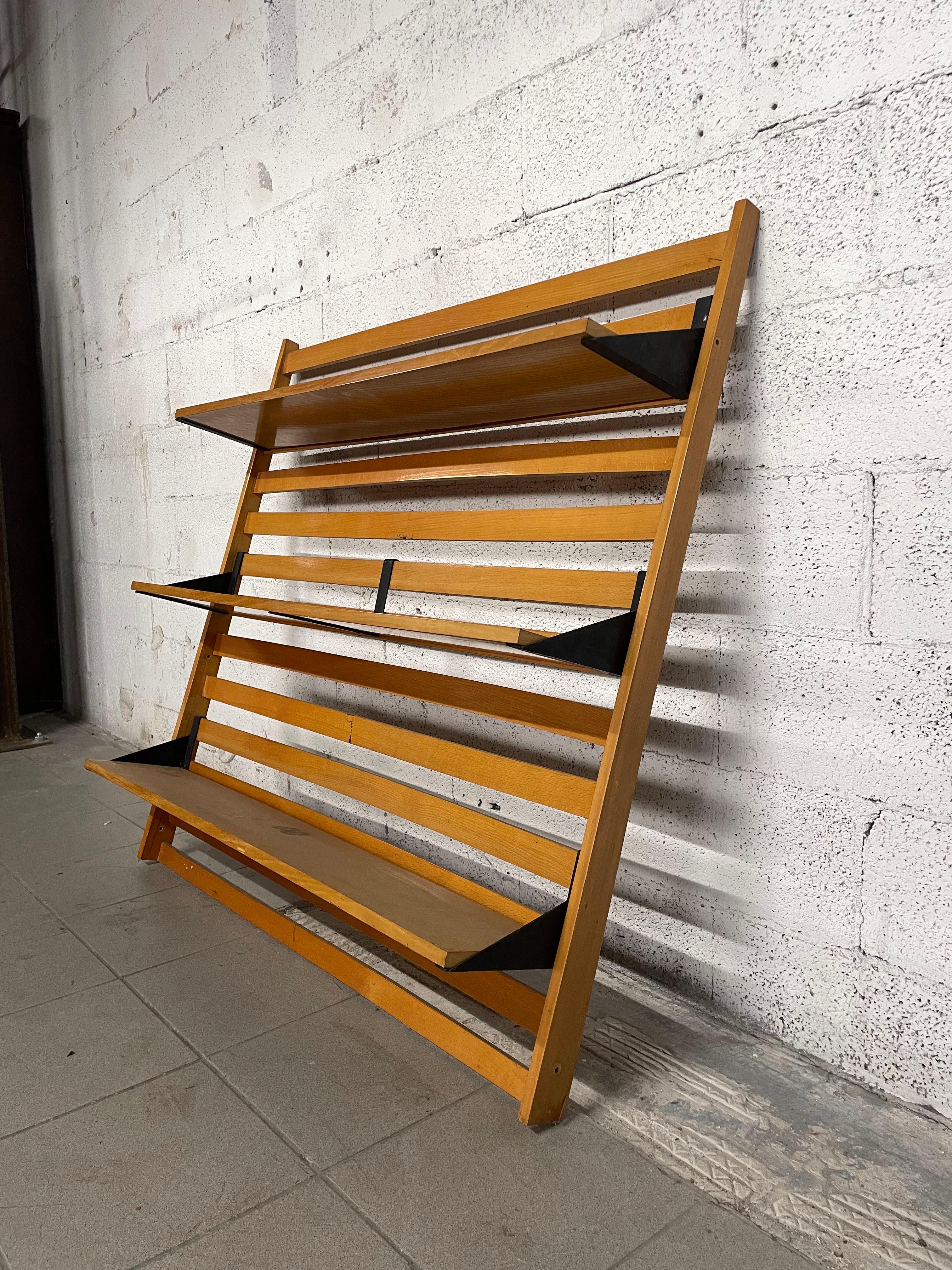 Mid-Century Modern 1960s hanging bookcase made of beech wood For Sale