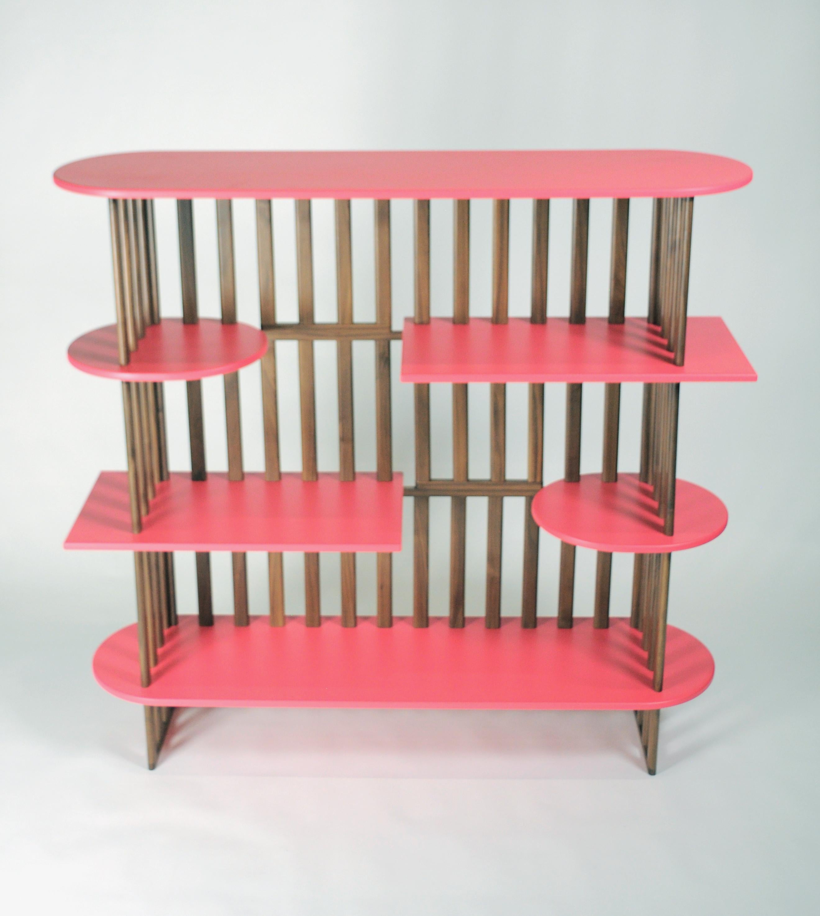 Modern Bookcase, shelves with wooden legs and MDF shelves For Sale