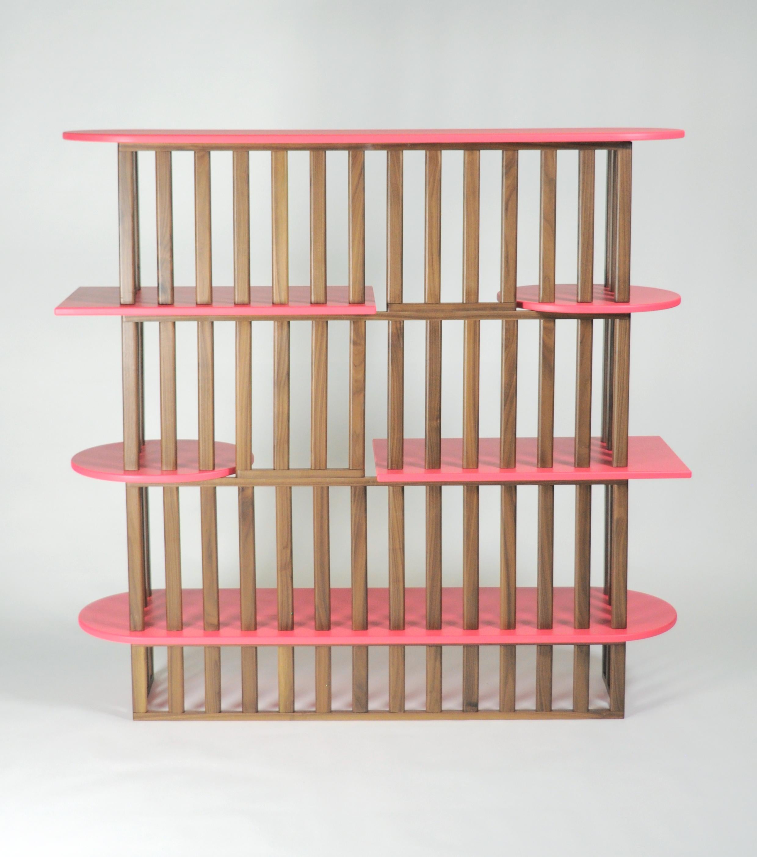 Italian Bookcase, shelves with wooden legs and MDF shelves For Sale
