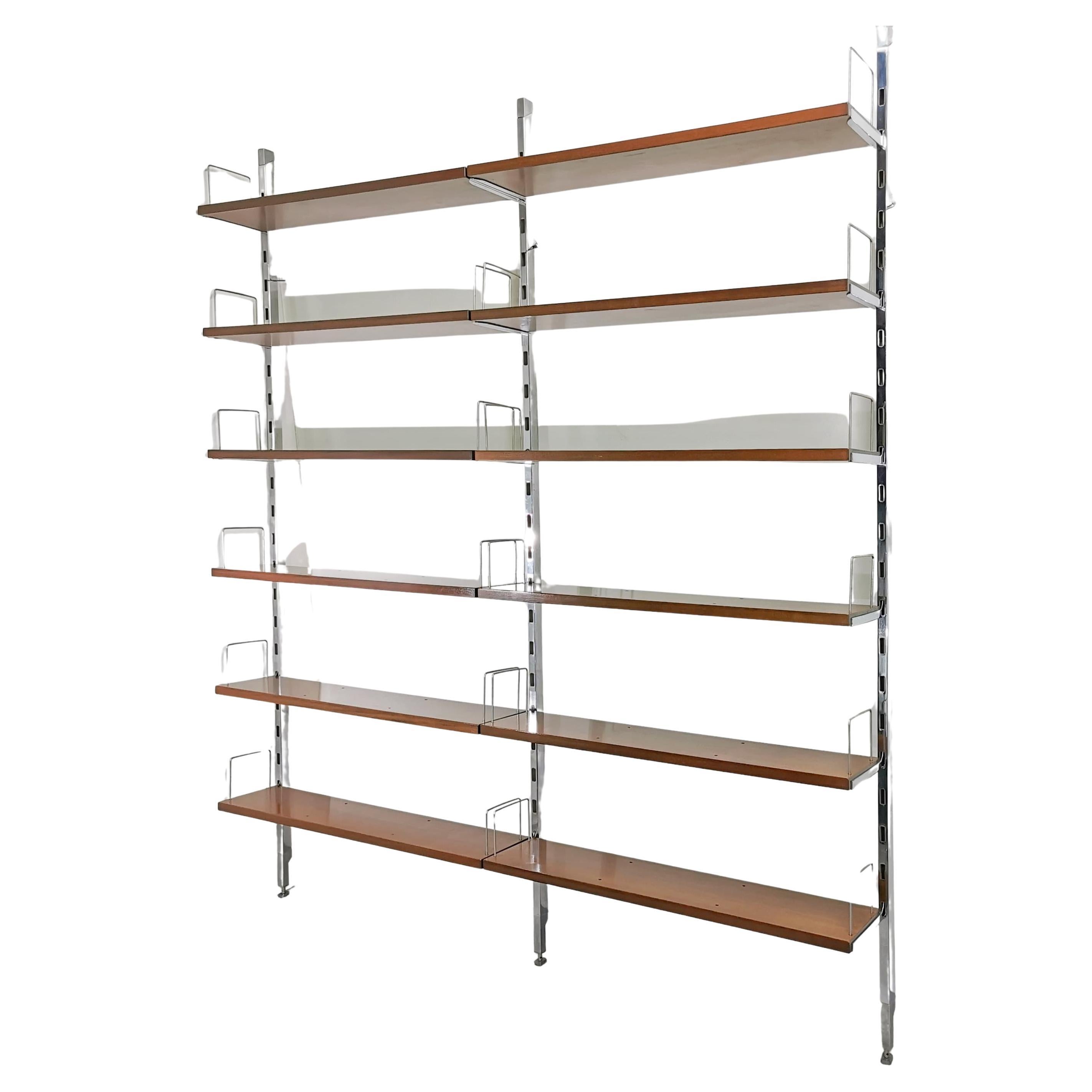 Teak and Steel Wall Shelving Bookcase by Ico Parisi for MIM 1970s