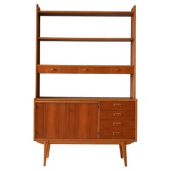 Libreria scandinava in teak con cassetti