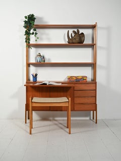 Bibliothèque scandinave en teck avec bureau escamotable