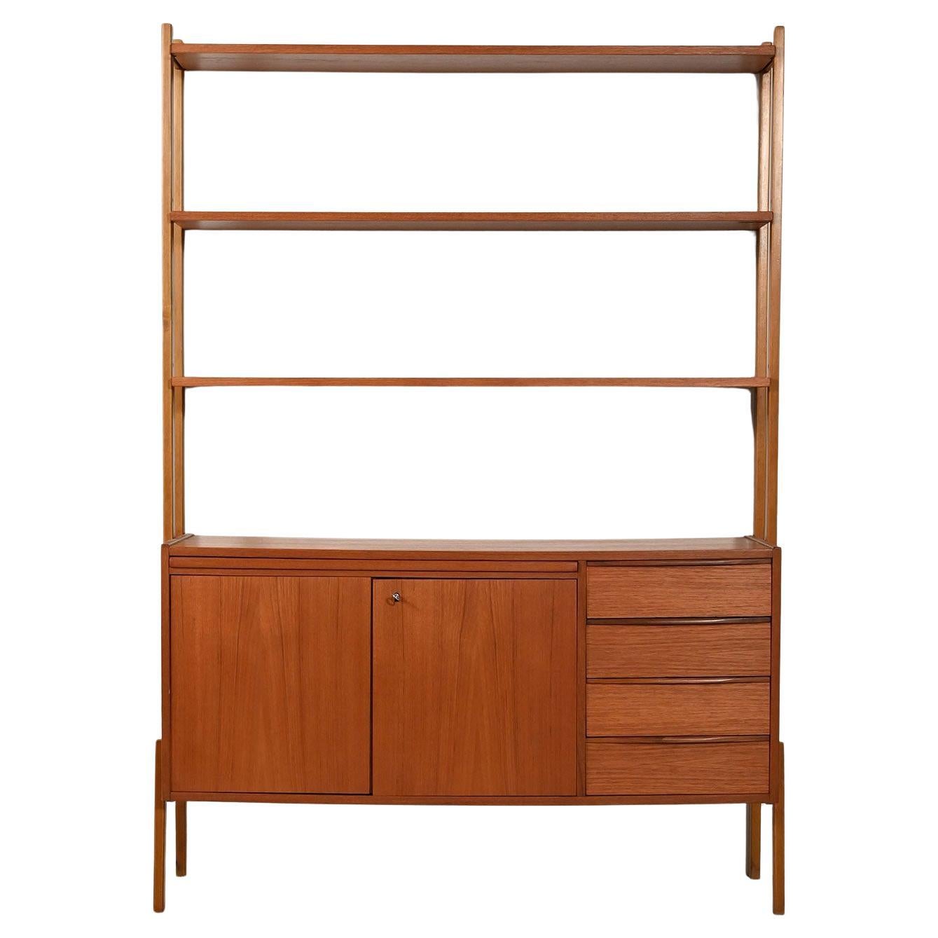 Scandinavian teak bookcase with pull-out desk For Sale
