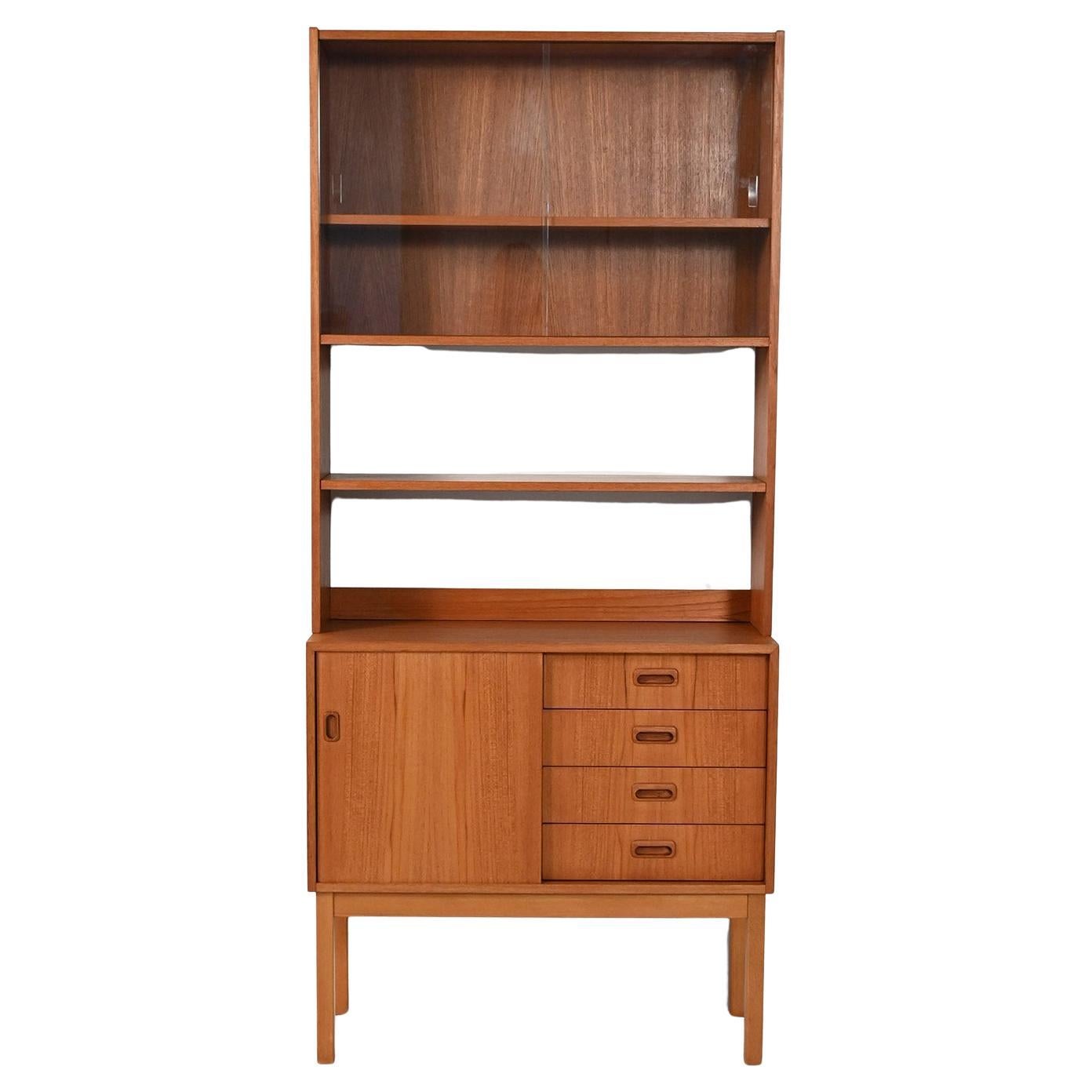 Libreria scandinava in teak con vetrina