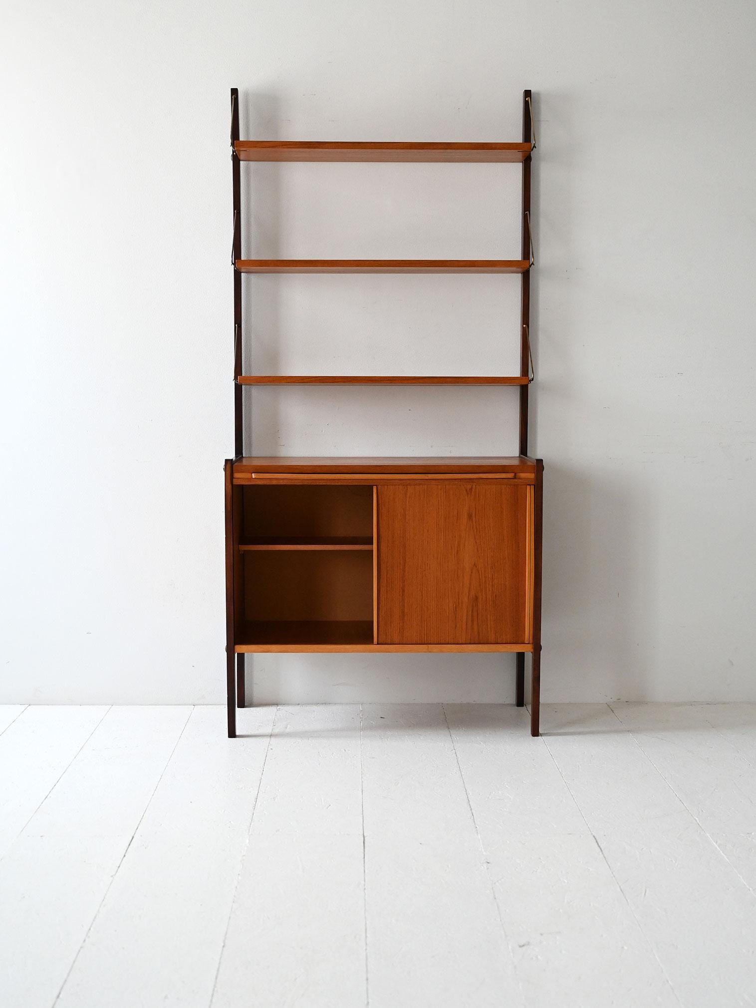 Scandinavian Modern Vintage Scandinavian bookcase with pull-out desk and brass pulls For Sale