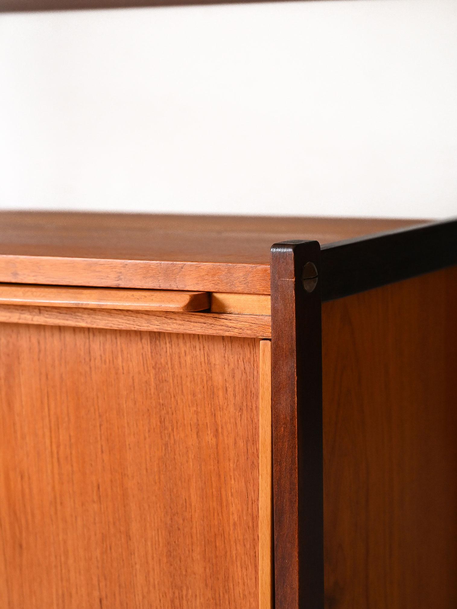 Vintage Scandinavian bookcase with pull-out desk and brass pulls For Sale 1
