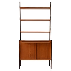 Vintage Scandinavian bookcase with pull-out desk and brass pulls