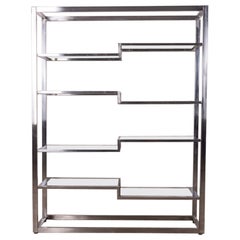 Bibliothèque vintage des années 70 en métal chromé et verre design italien