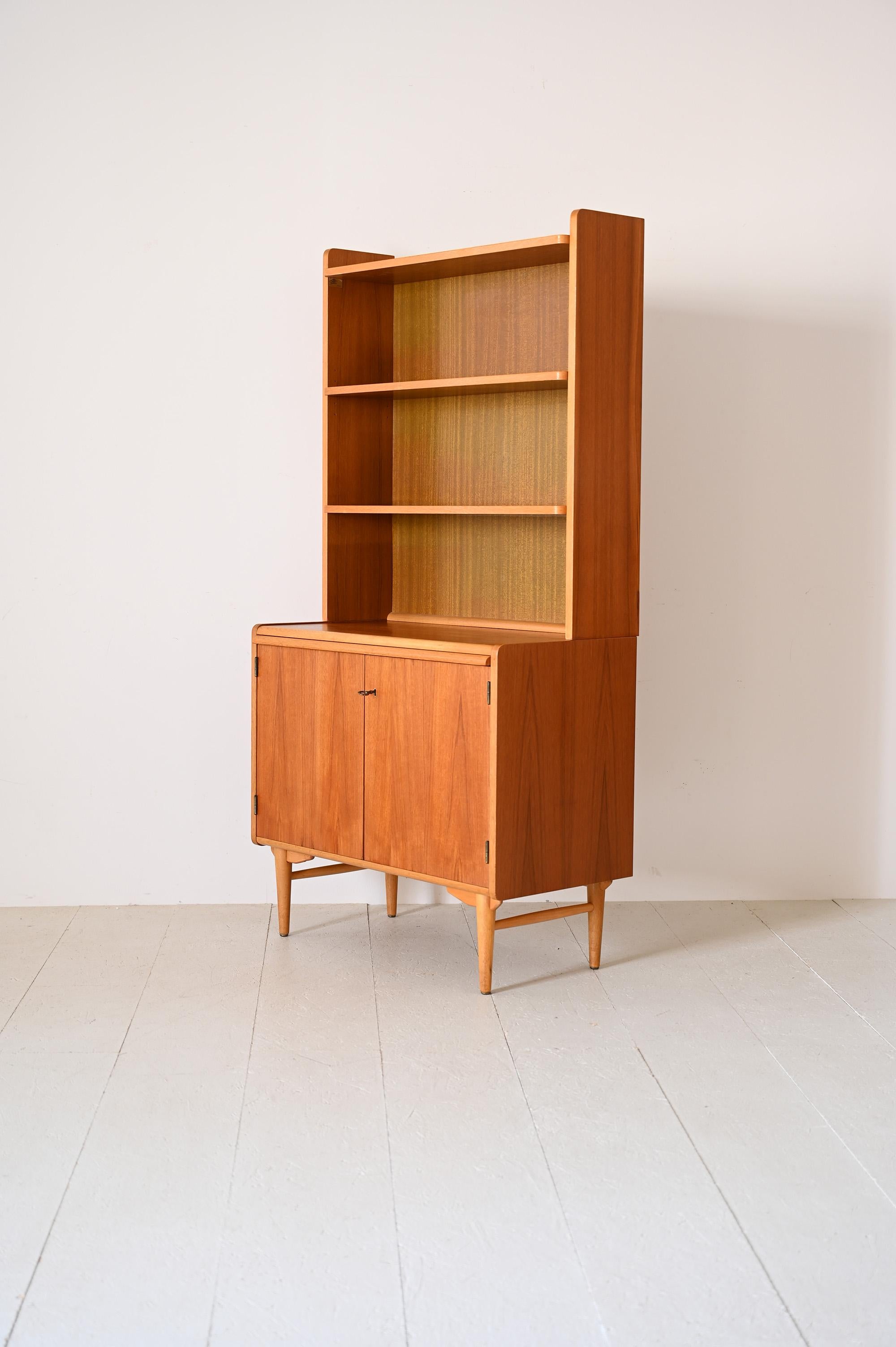 Scandinavian Modern Vintage bookcase with pull-out shelf For Sale