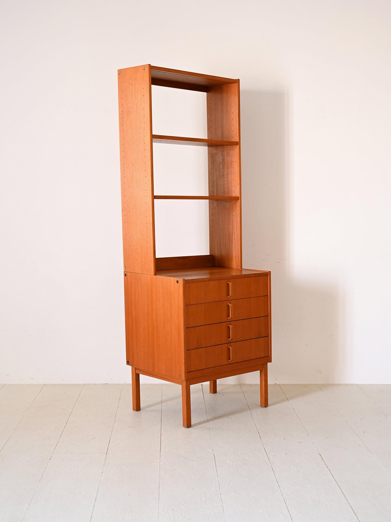 Scandinavian Modern Vintage teak bookcase with drawers For Sale