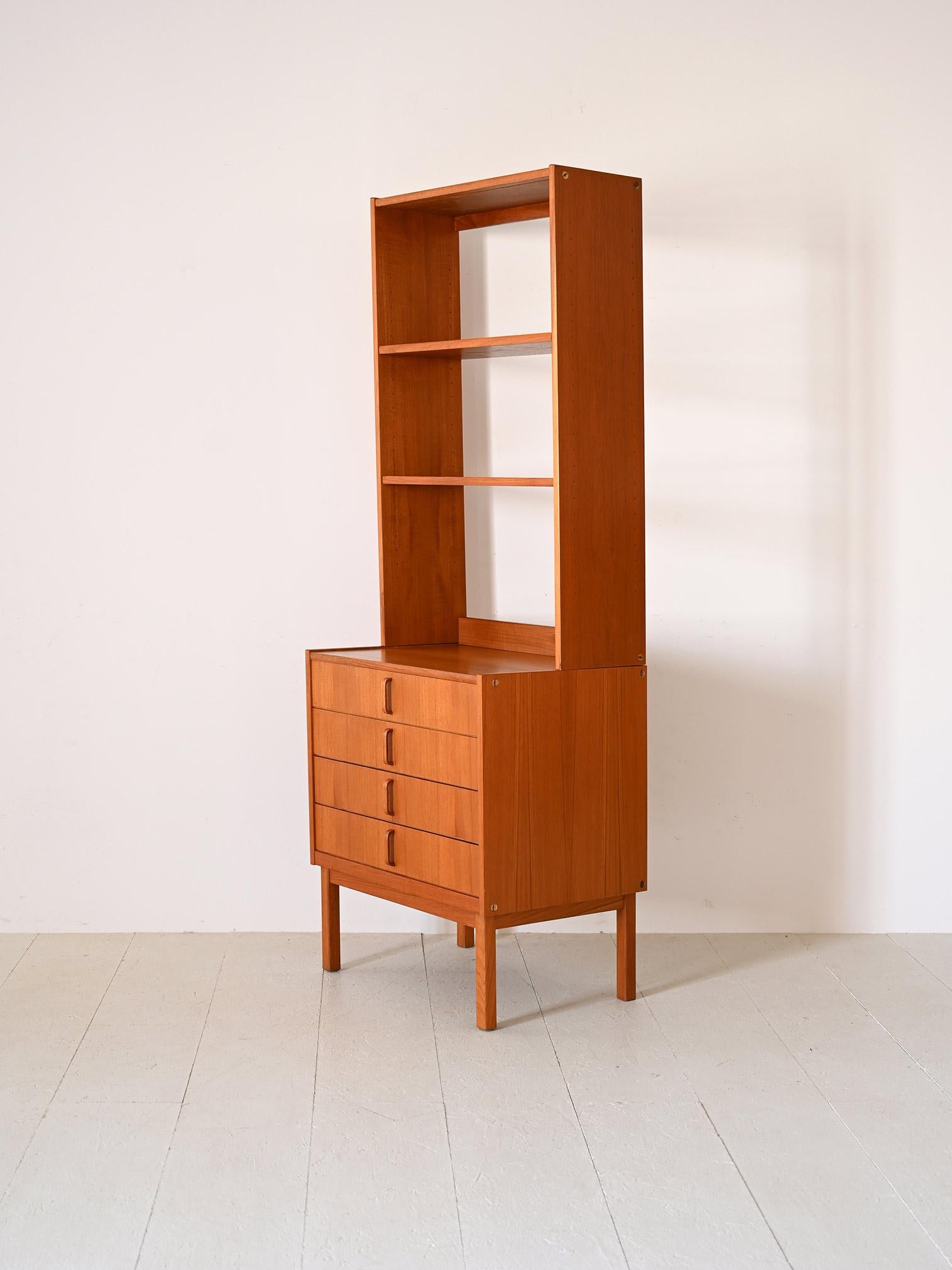 Scandinavian Vintage teak bookcase with drawers For Sale