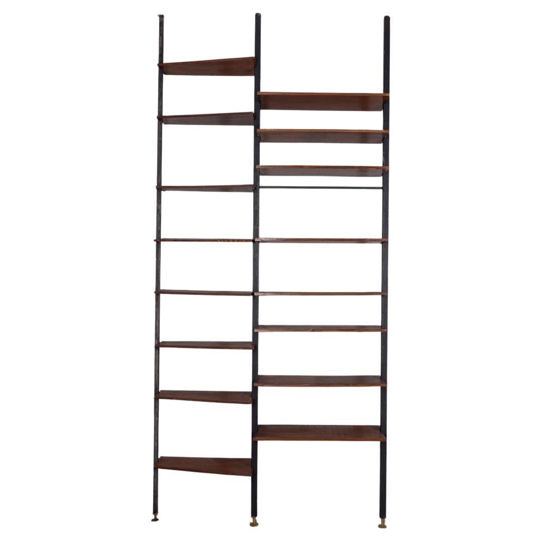 Libreria vintage terra cielo degli anni '60 in metallo e legno, design Italiano