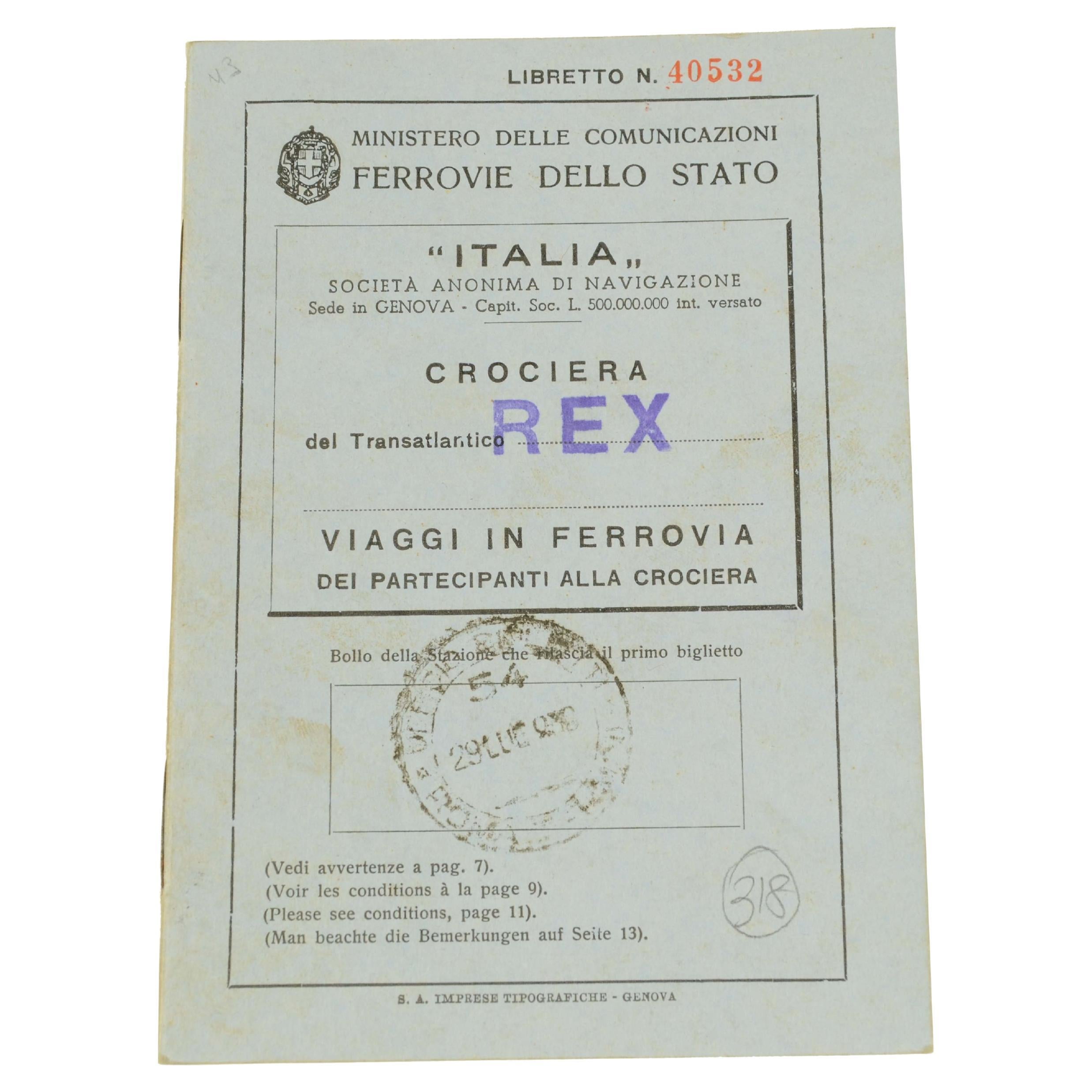 Cuaderno 40532 26 de julio de 1939 para unirse a los cruceros transatlánticos REX