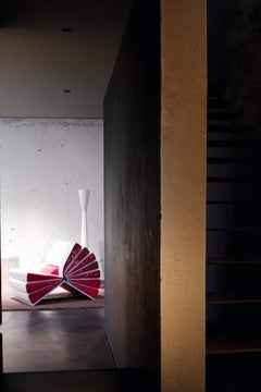 Libro Armchair in White and Maroon Ecoleather by Busnelli