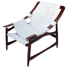 Liceu De Arte Brazilian Jacaranda Armchair in White Leather, 1960s