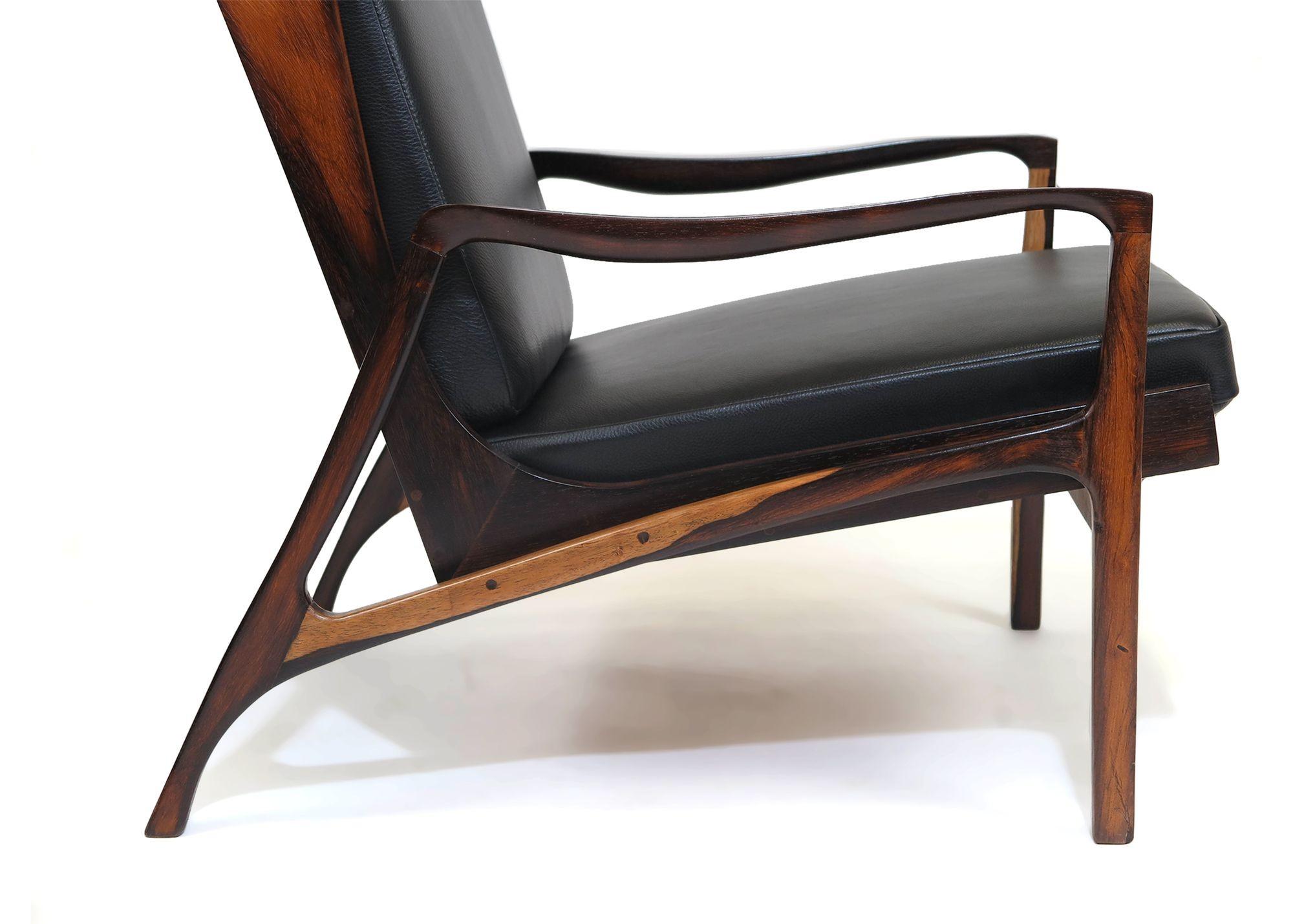 Leather Liceu de Artes e Officios Brazilian Rosewood Lounge Chairs For Sale