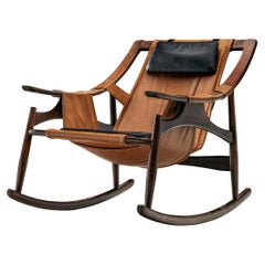 Chaise à bascule brésilienne Liceu de Artes e Oficios en cuir