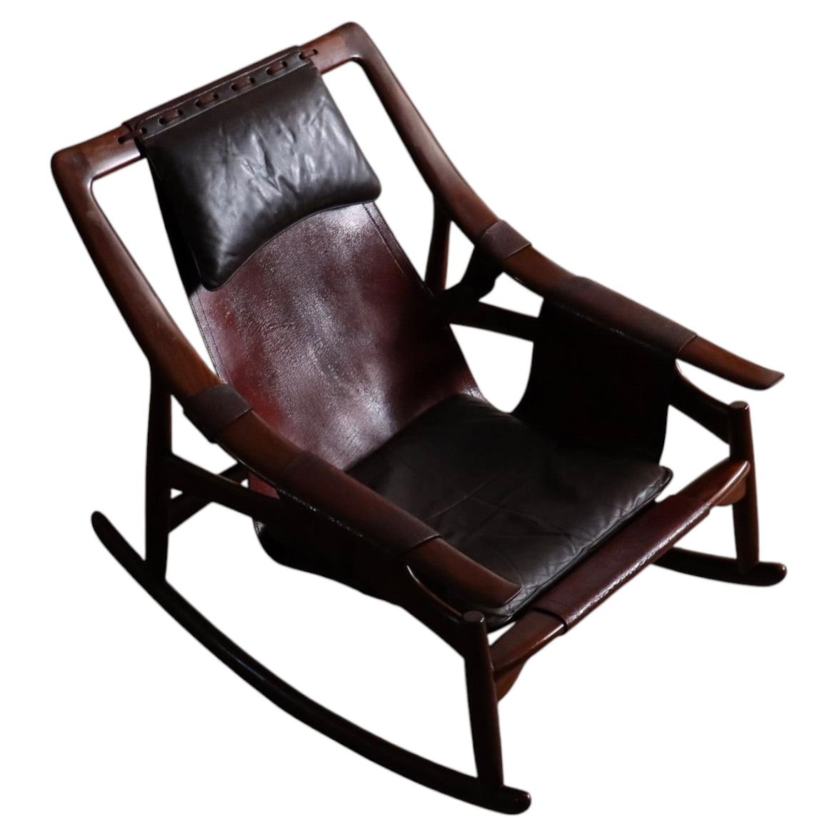 Liceu De Artes E Oficios Rocking Chair With Ottoman Brazil 1960s For Sale