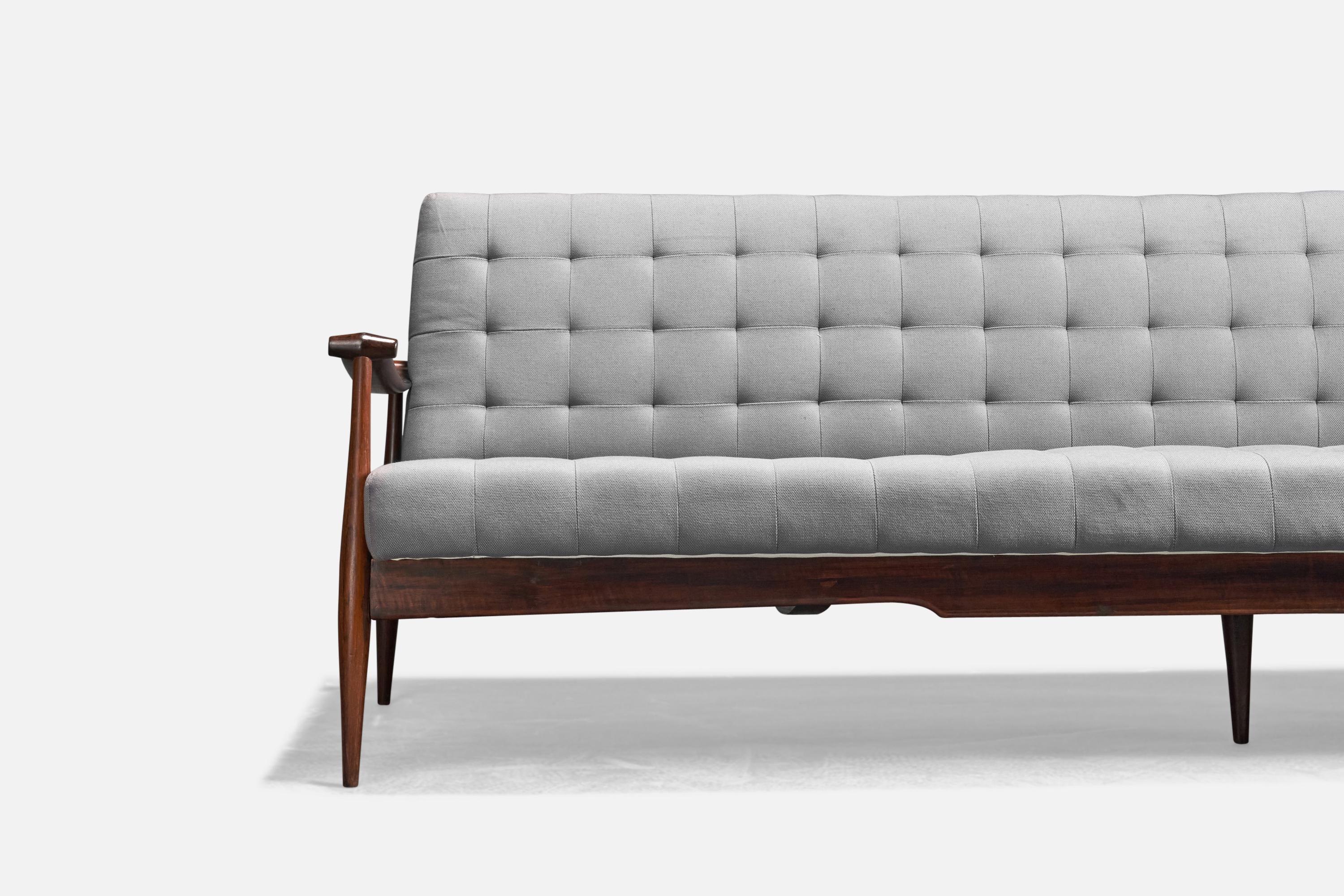 Liceu de Artes e Ofícios, Sofa, Rosewood, Grey Fabric, Brazil, 1955 In Good Condition For Sale In High Point, NC