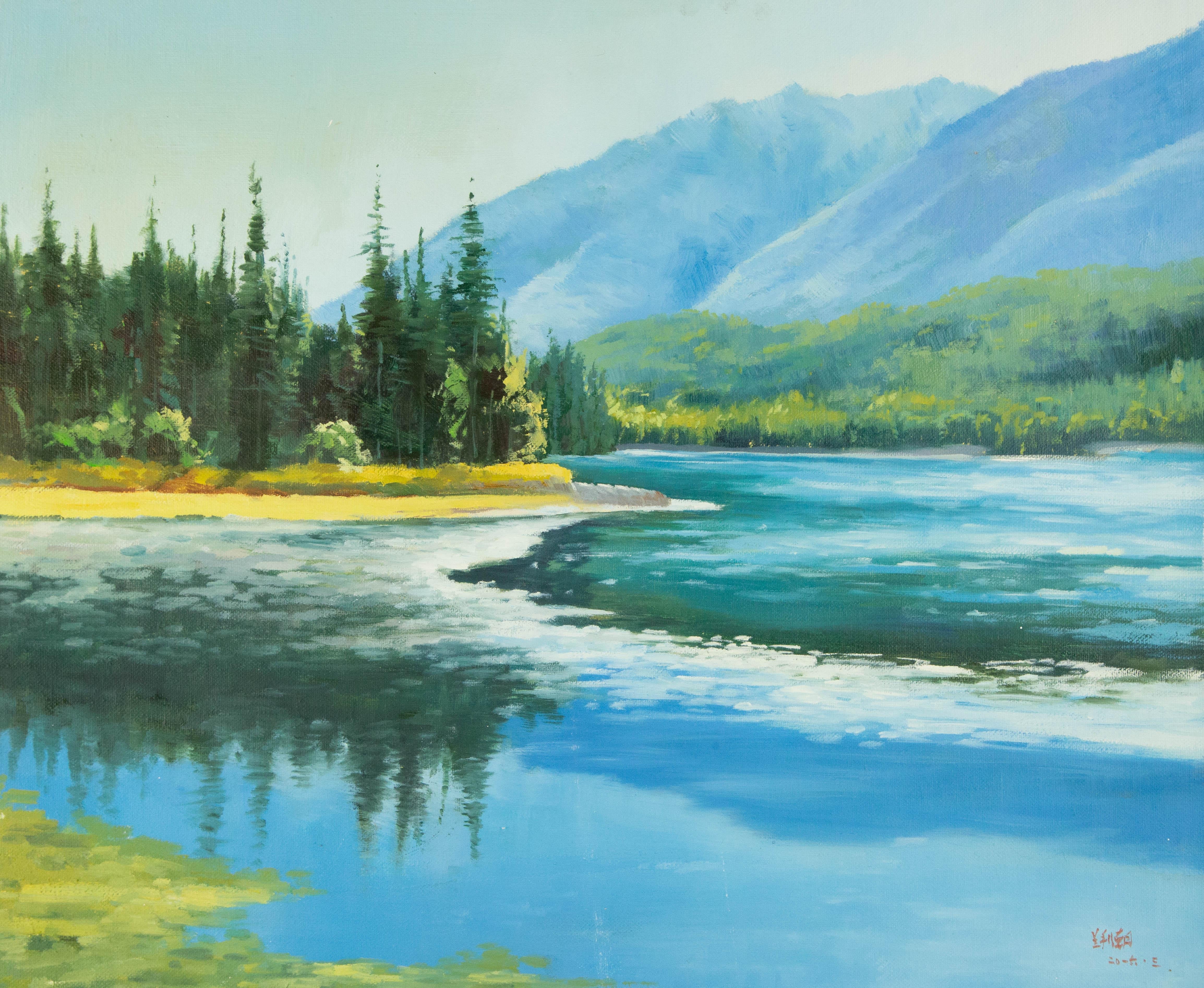  Title: Clear Lake Reflection
 Medium: Oil on canvas
 Size: 19 x 23 inches
 Frame: Framing options available!
 Condition: The painting appears to be in excellent condition.
 Note: This painting is unstretched
 Year: 2016
 Artist: Lichao Lan
