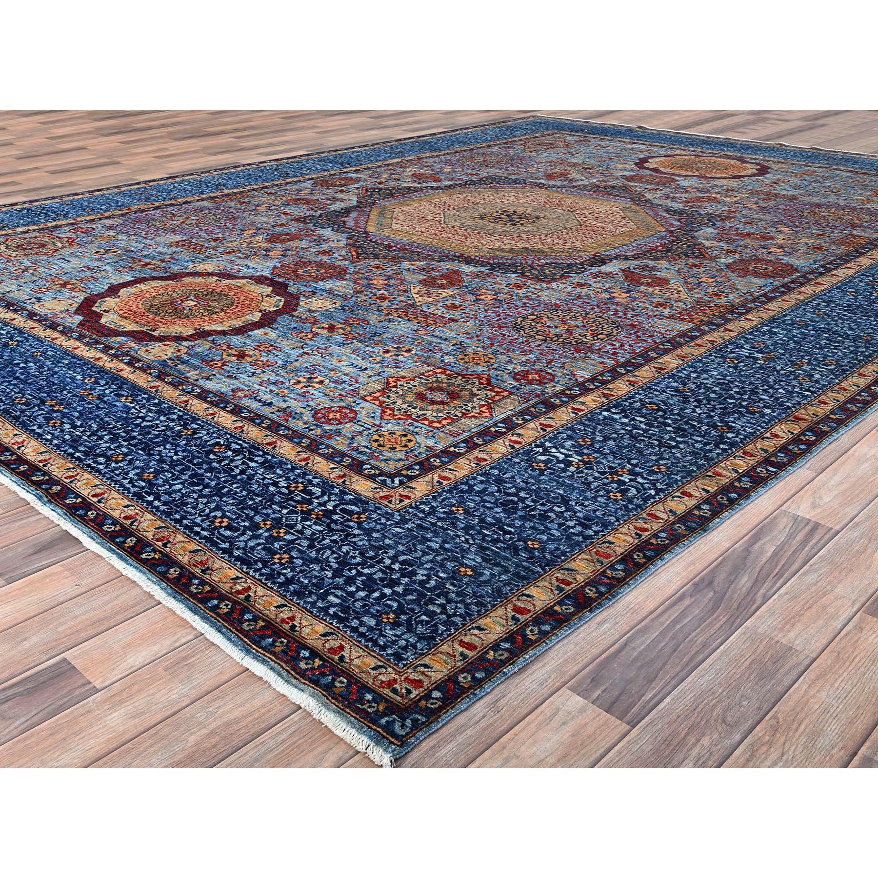 Prehistoric Lichen Blue Mamluk Dynasty Vibrant Wool Hand Knotted Oriental Rug 9'10