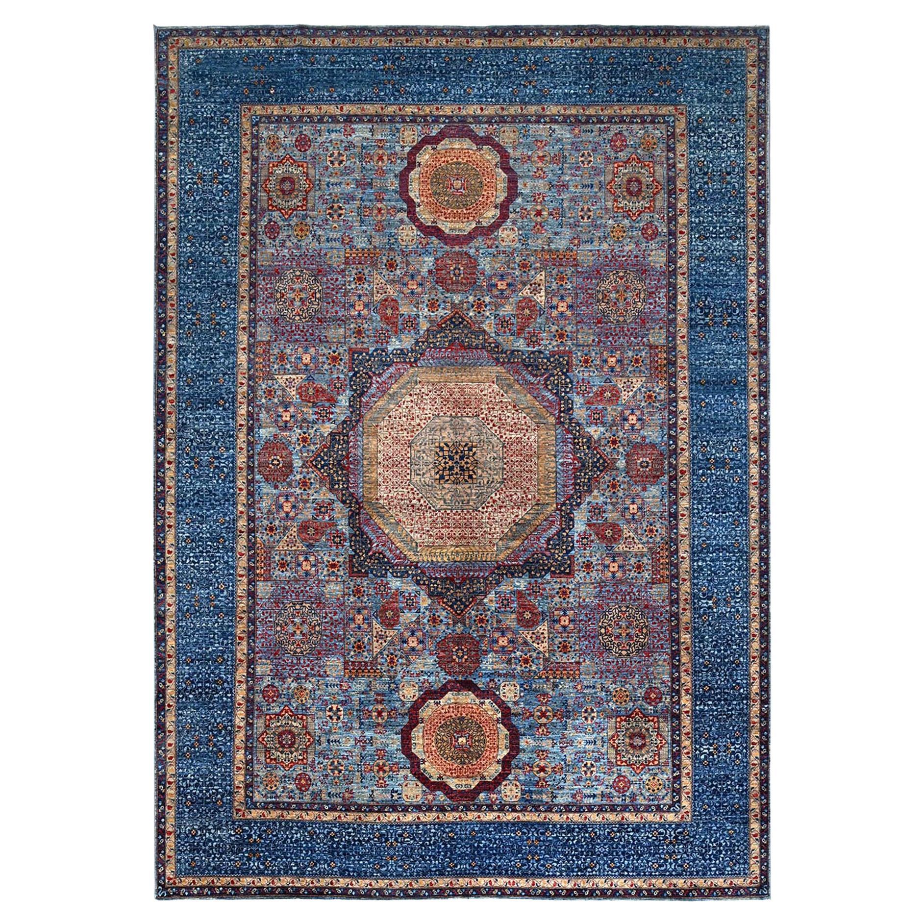 Lichen Blue Mamluk Dynasty Vibrant Wool Hand Knotted Oriental Rug 9'10" x 13'8"