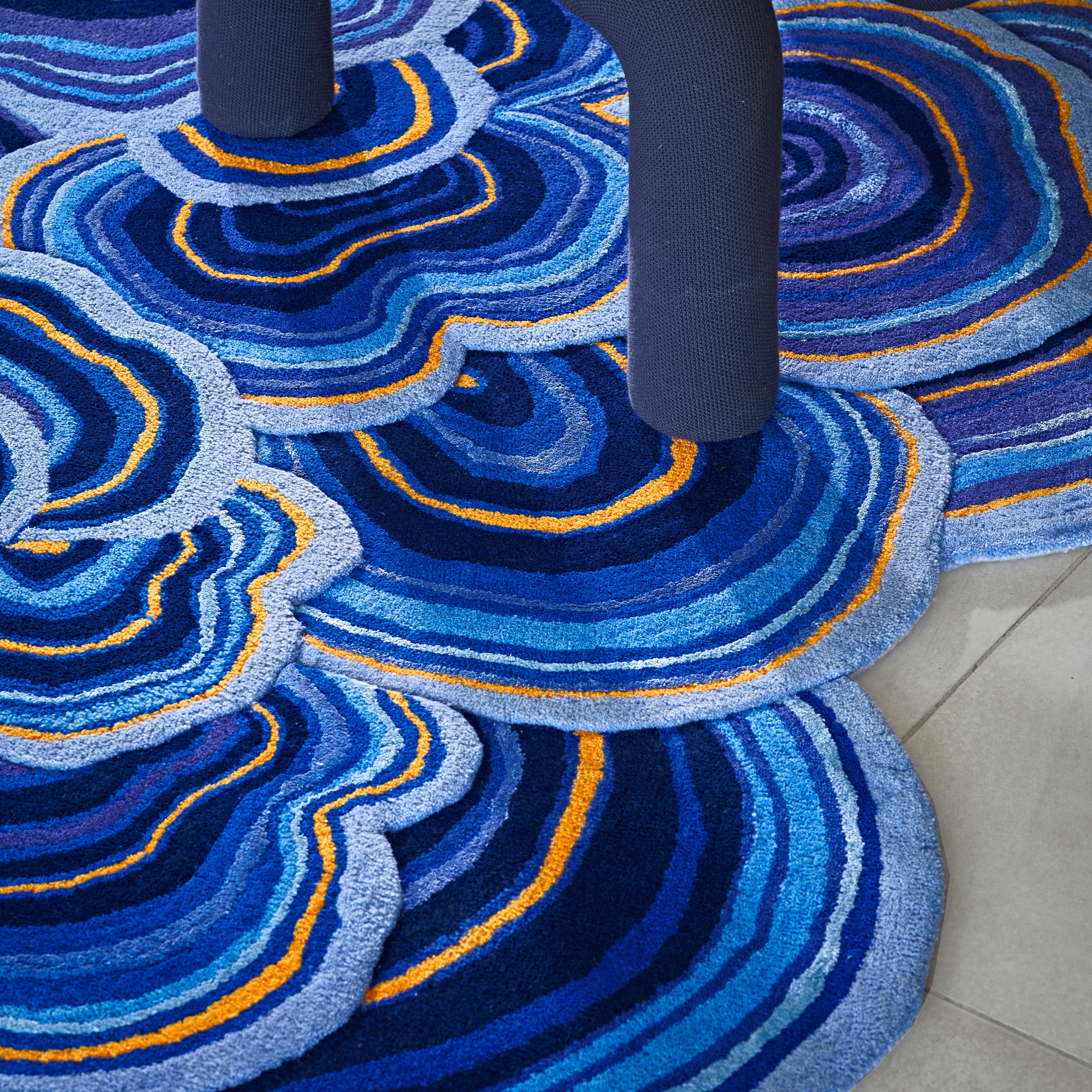 Hand-Crafted Lichen Blue Orange Organic Vibrant Natural Rug Standard Size For Sale