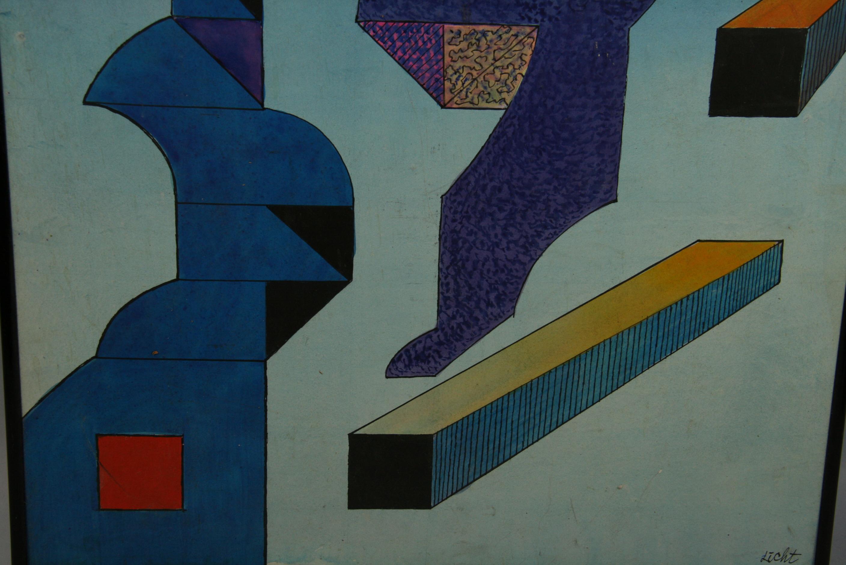 Large Blue Acrylic Geometric Abstract on Board 1966 2