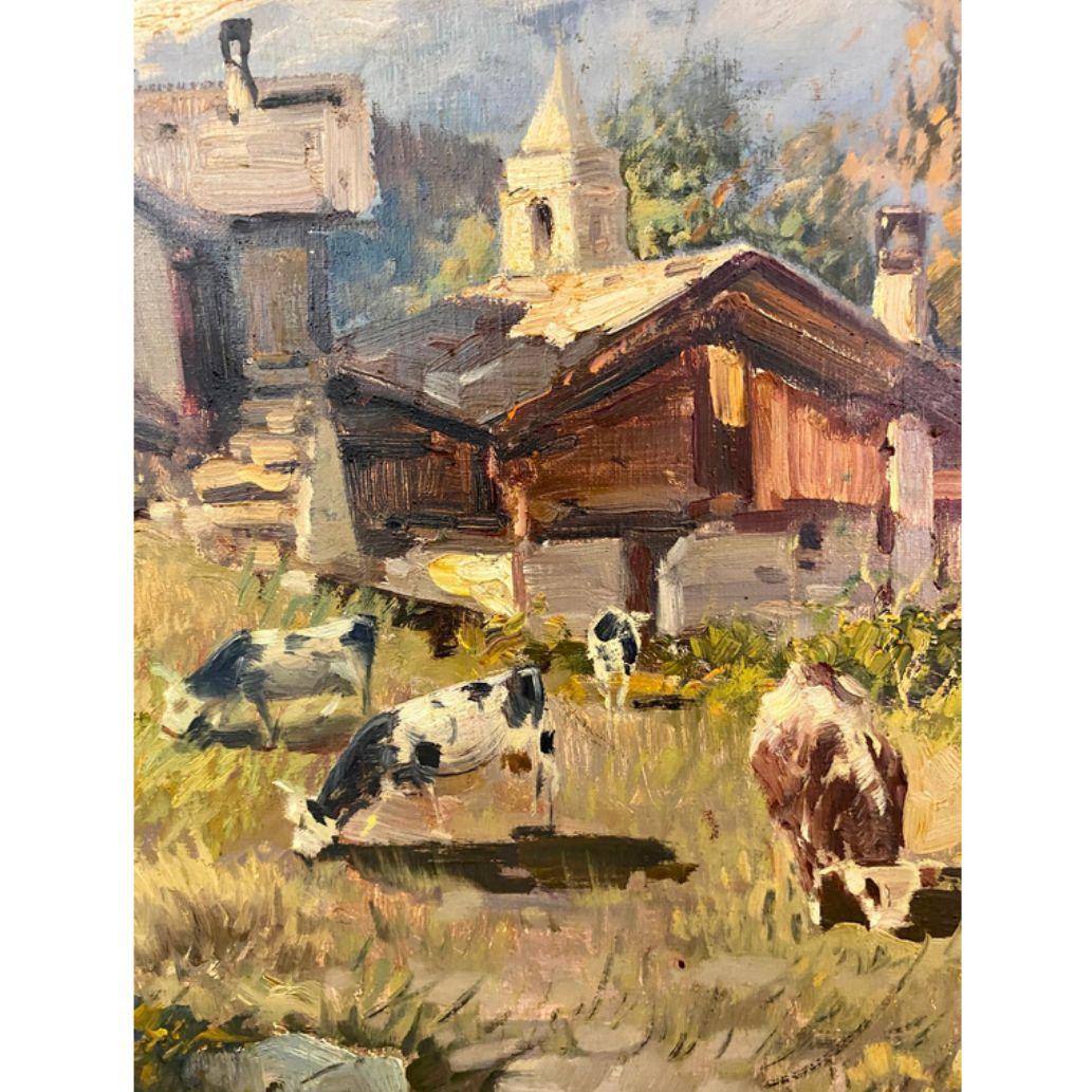Tal von Champoluc - Pilaz von Licinio Campagnari - Öl auf Leinwand im Angebot 2