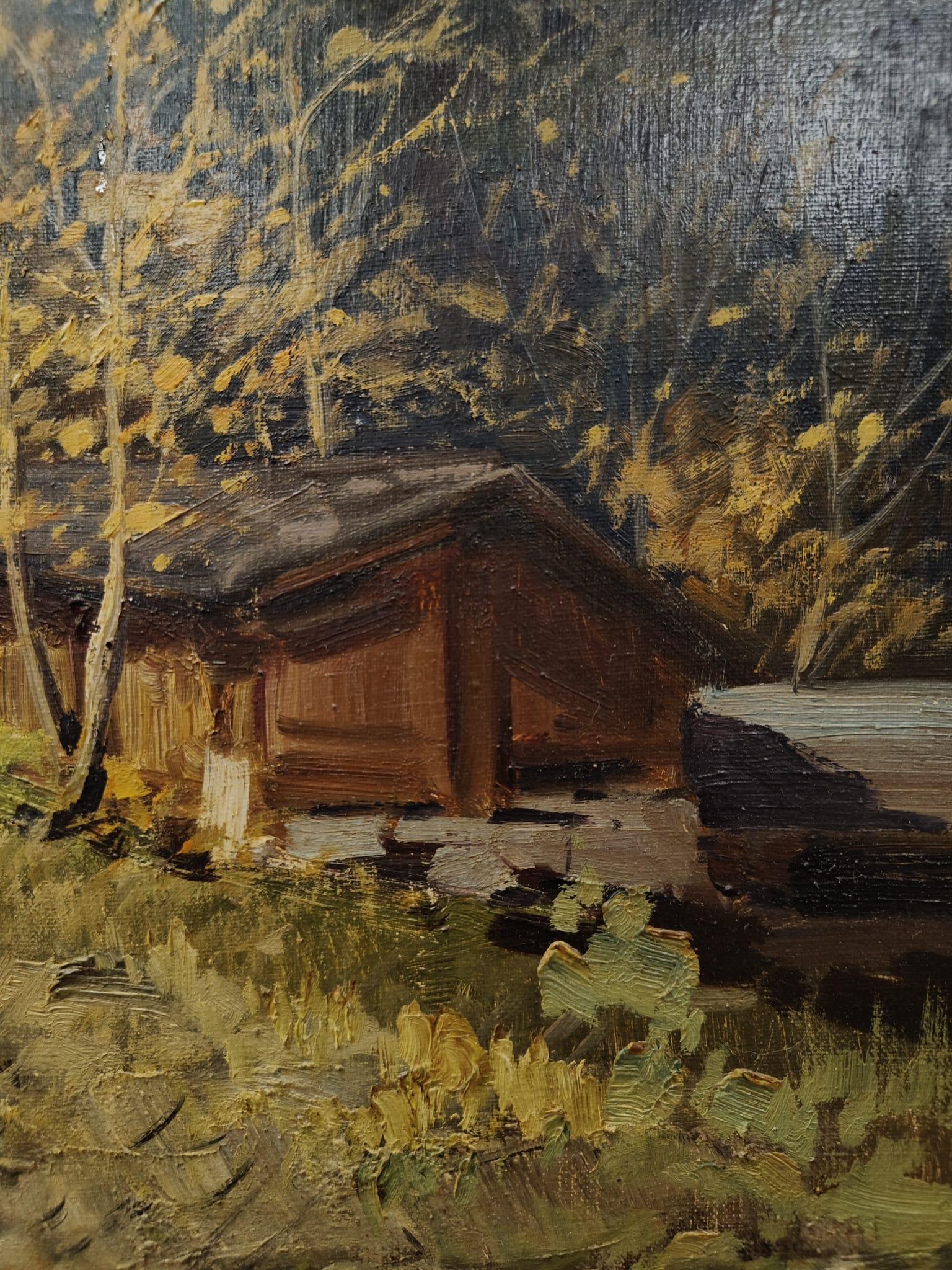 Tal von Champoluc - Pilaz von Licinio Campagnari - Öl auf Leinwand im Angebot 3