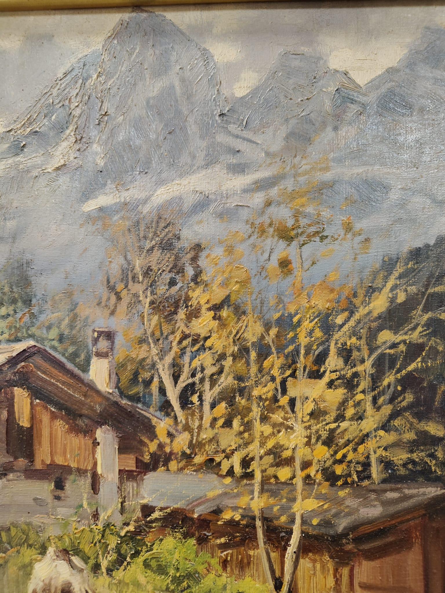 Tal von Champoluc - Pilaz von Licinio Campagnari - Öl auf Leinwand im Angebot 4