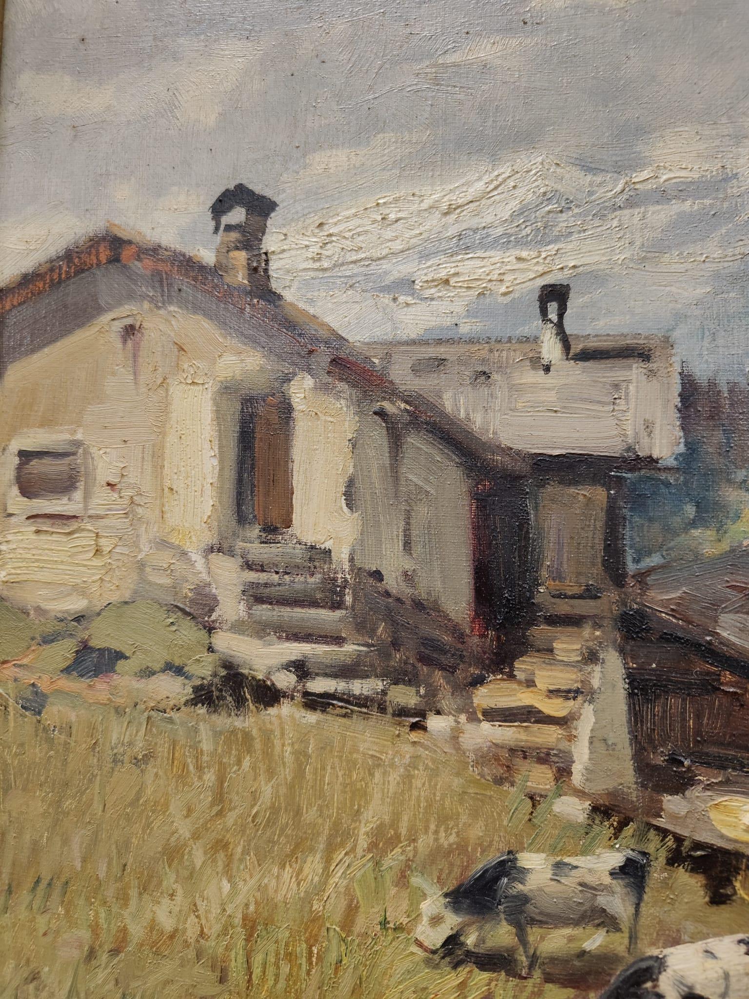 Tal von Champoluc - Pilaz von Licinio Campagnari - Öl auf Leinwand im Angebot 5