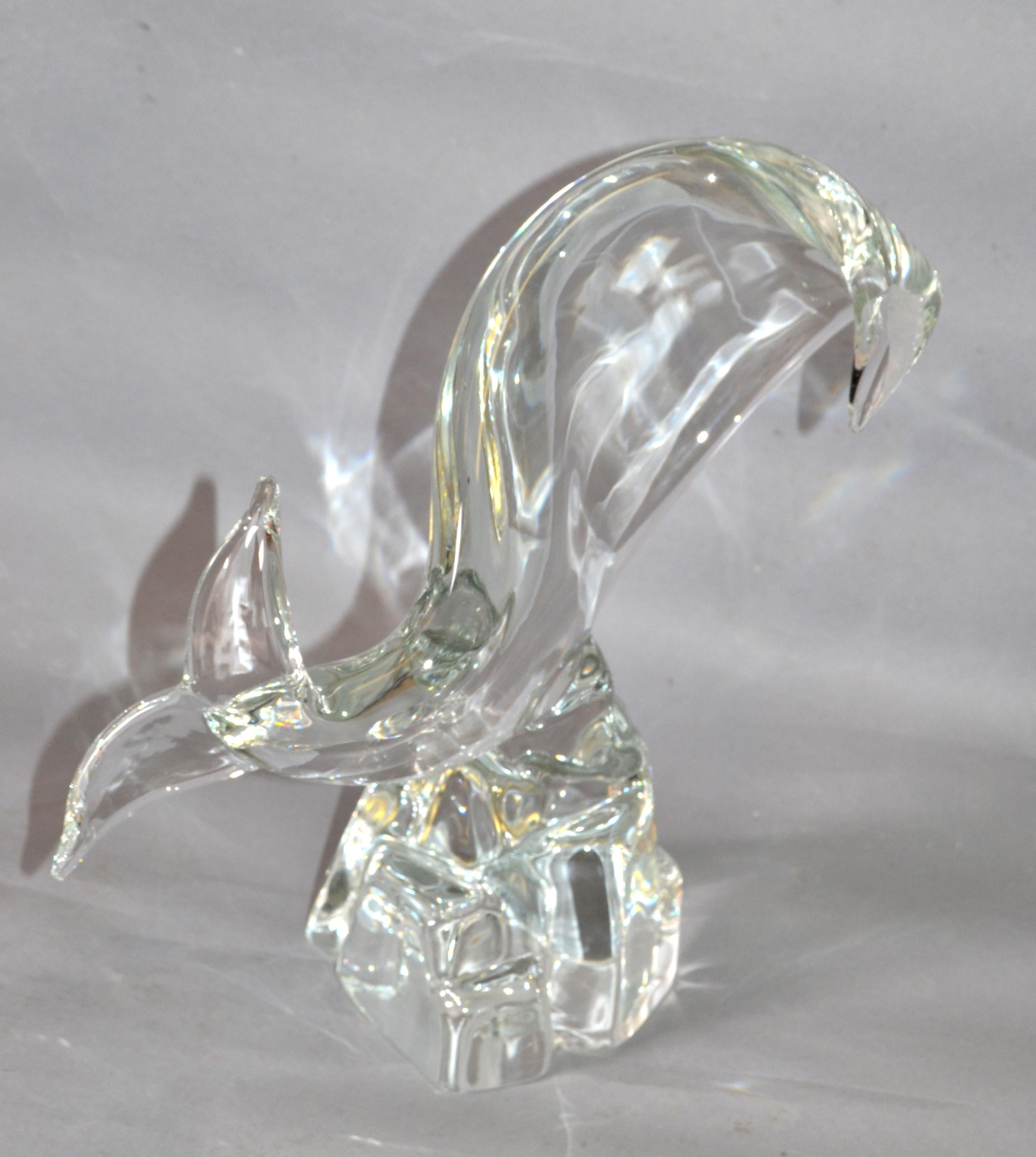 20th Century Licio Zanetti Abstract Murano Glass Fish, Whale or Dolphin Sculpture on Rock For Sale