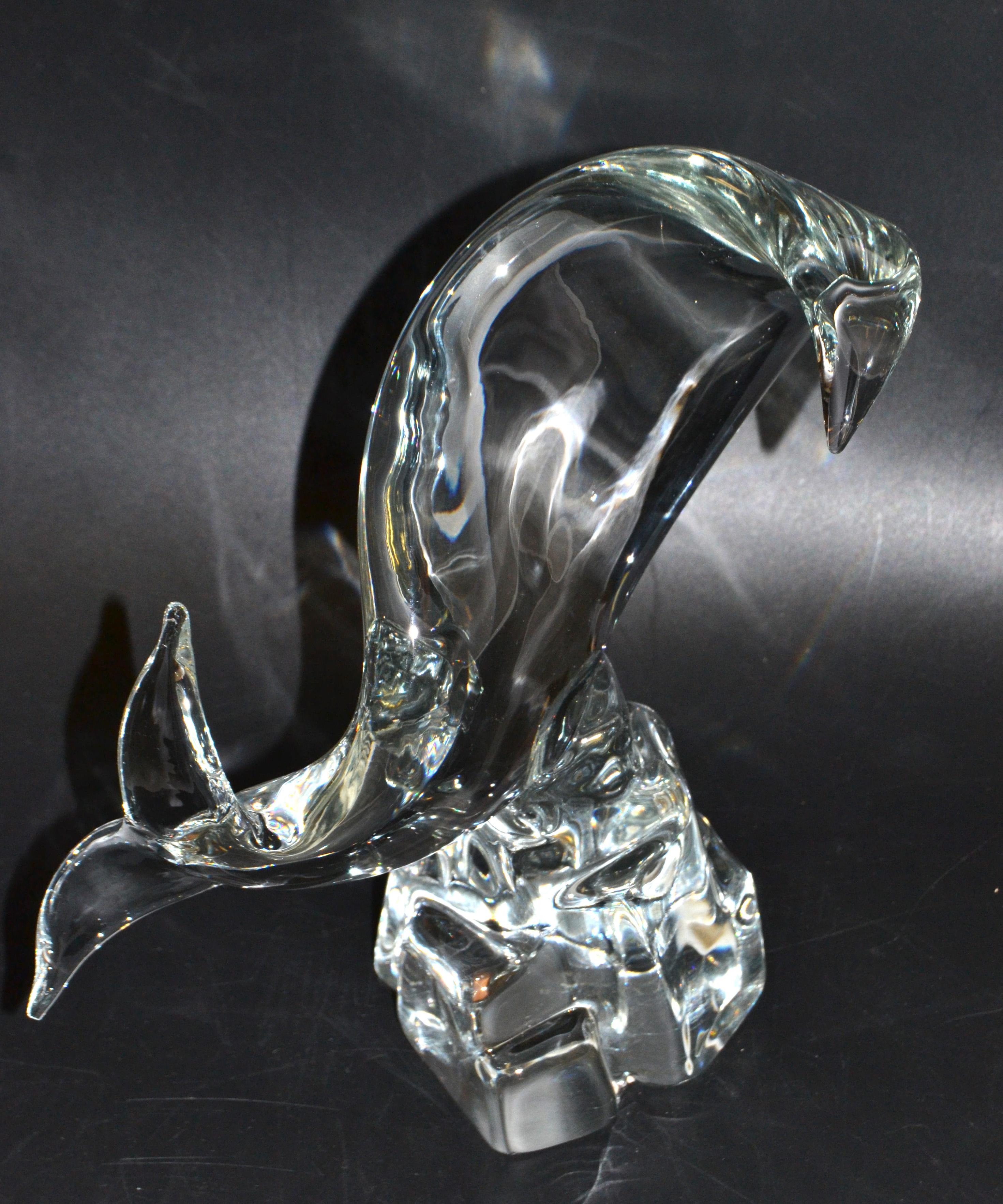 Mid-Century Modern Licio Zanetti Abstract Murano Glass Fish, Whale or Dolphin Sculpture on Rock For Sale