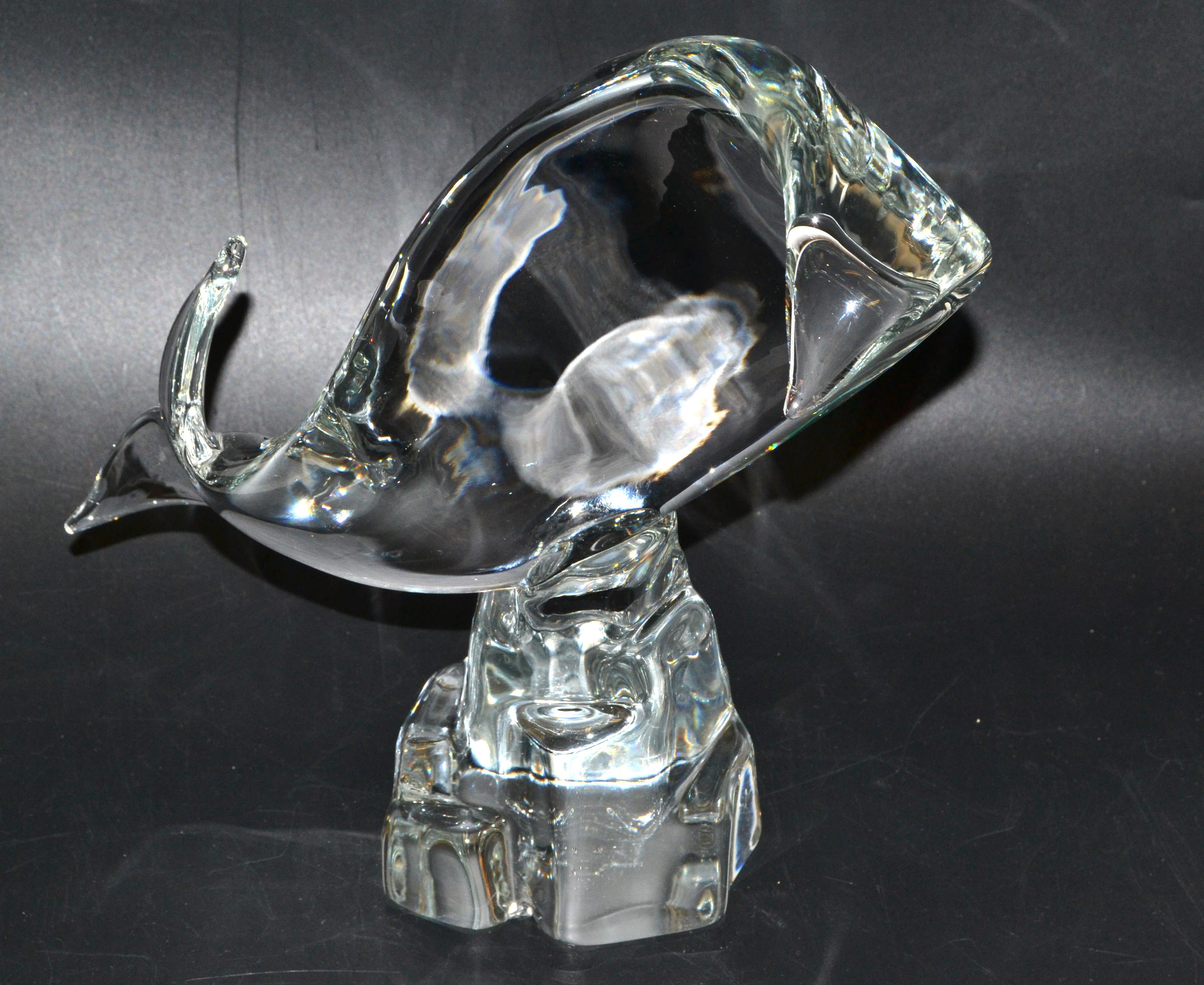 Hand-Carved Licio Zanetti Abstract Murano Glass Fish, Whale or Dolphin Sculpture on Rock For Sale