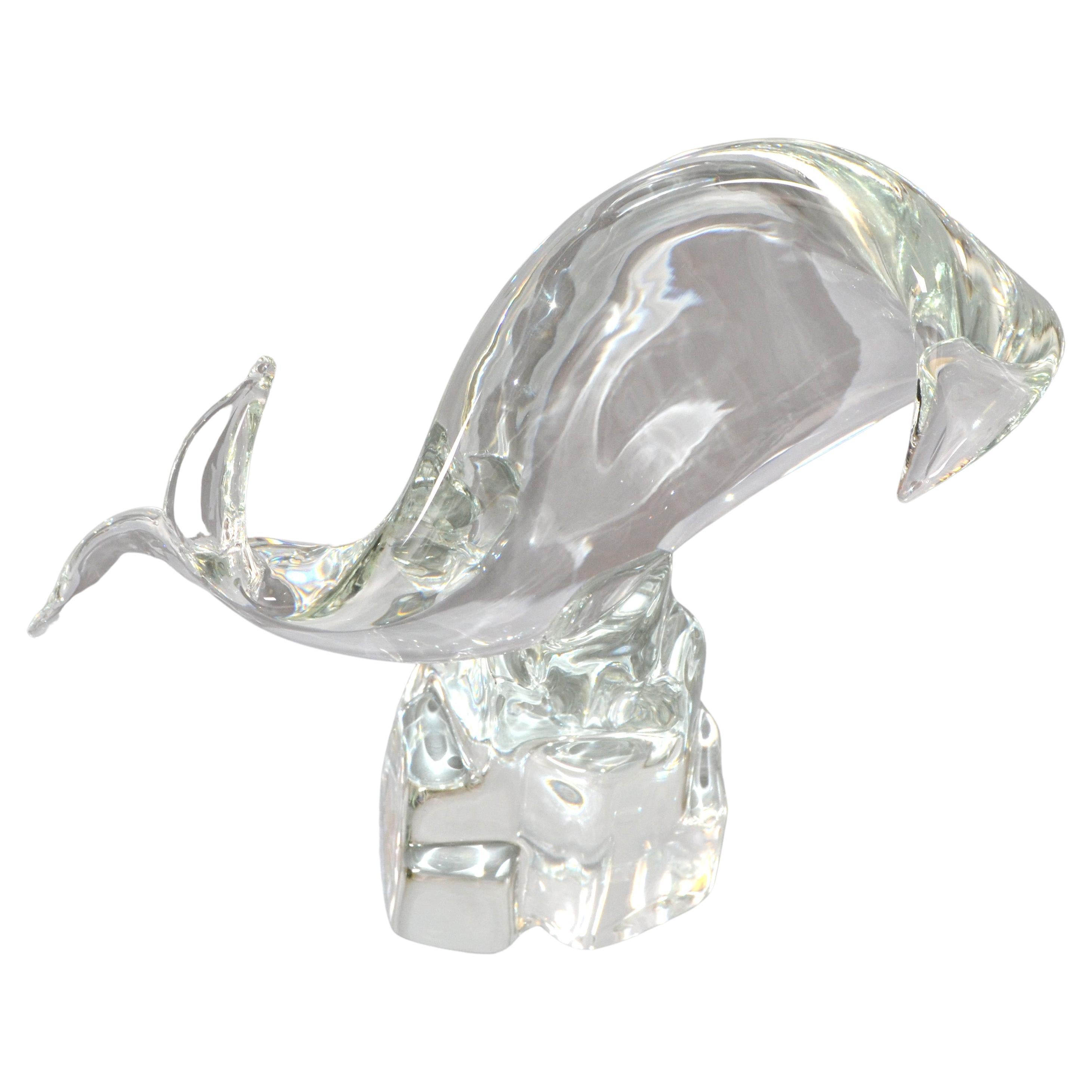 Licio Zanetti Abstract Murano Glass Fish, Whale or Dolphin Sculpture on Rock