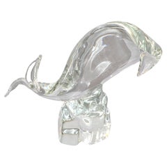 Retro Licio Zanetti Abstract Murano Glass Fish, Whale or Dolphin Sculpture on Rock