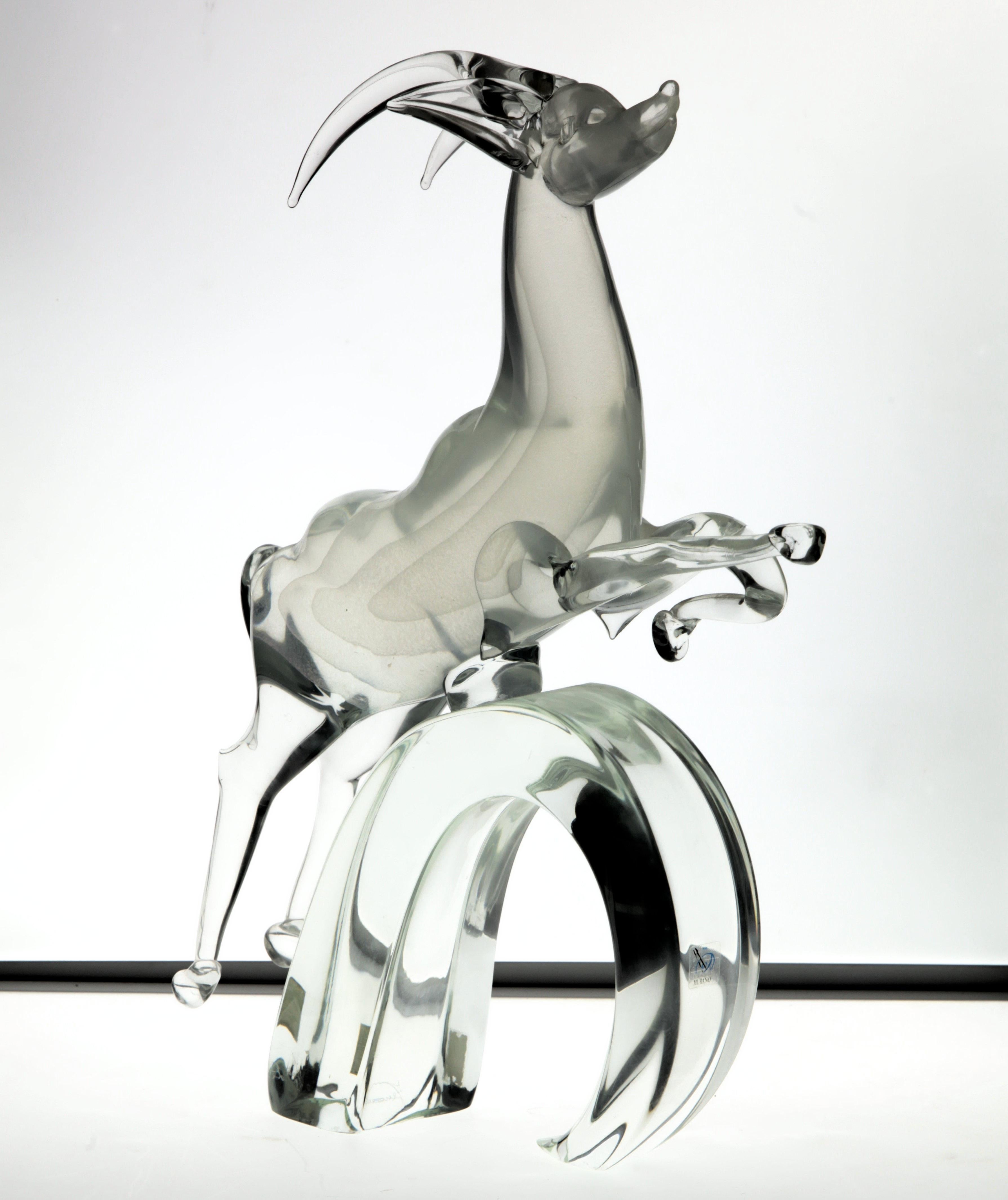 From Pauly showroom this piece is Licio Zanetti interpretation of a design from the 1920s made by Balsamo Stella.

Massiccio Murano glass, the Ibex is held on a looped glass. The body uses a technique that was used by Pino Signoretto and Livio
