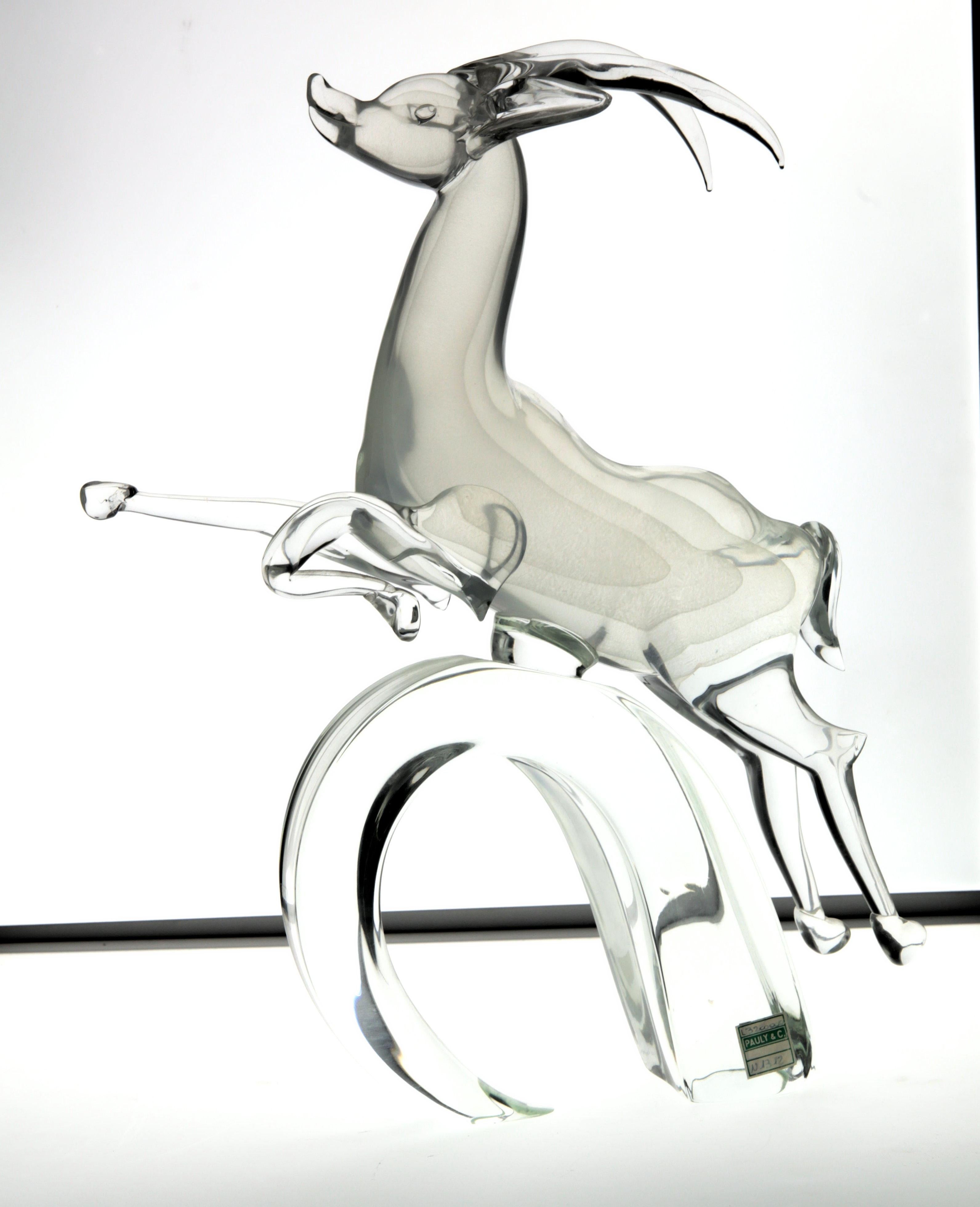 Hand-Crafted Licio Zanetti for Pauly Ibex Leaping Balsamo Stella Design, Murano 1990s, Signed