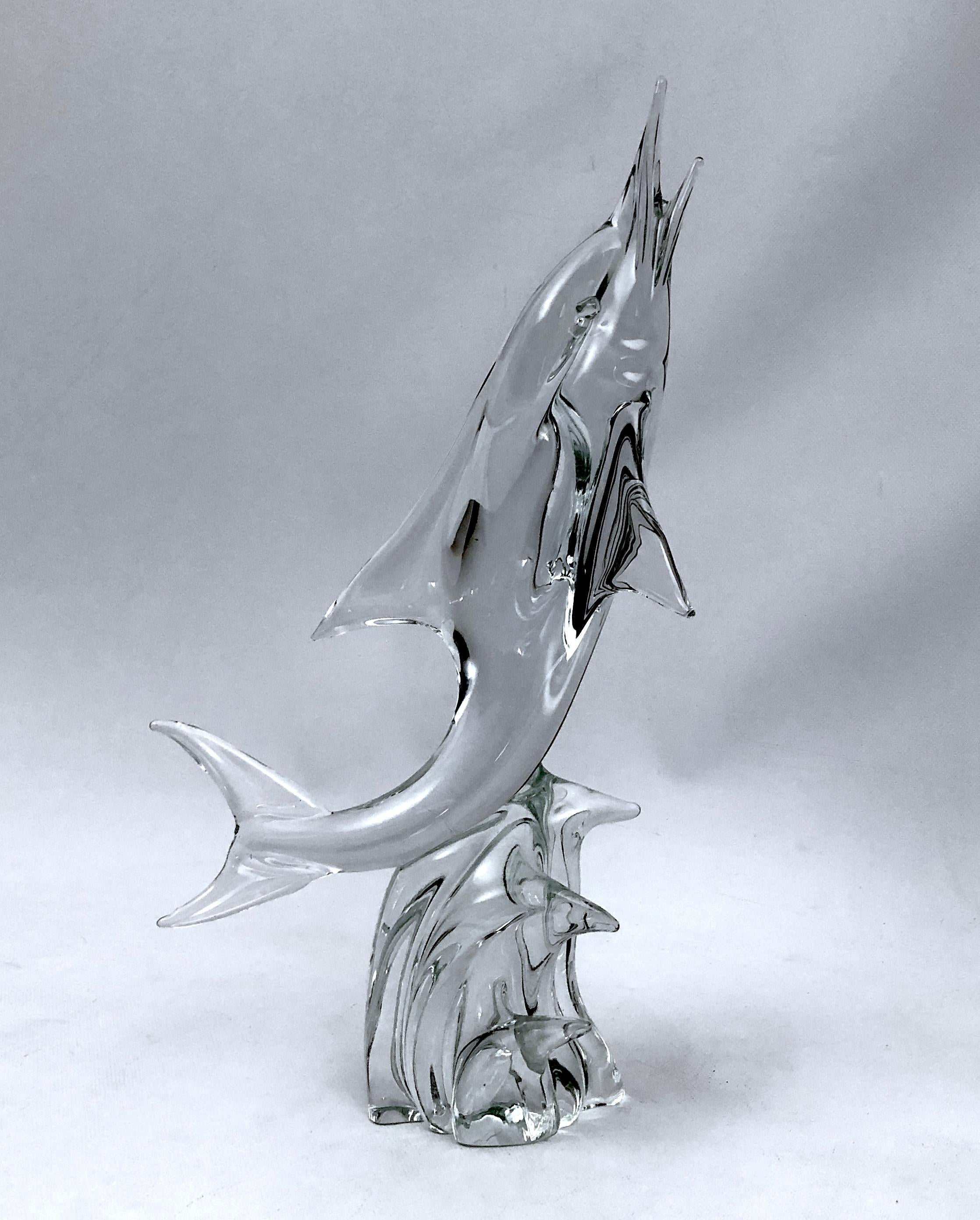 Licio Zanetti, Large Mid-Century Murano Glass Dolphin Sculpture from 60s For Sale 5